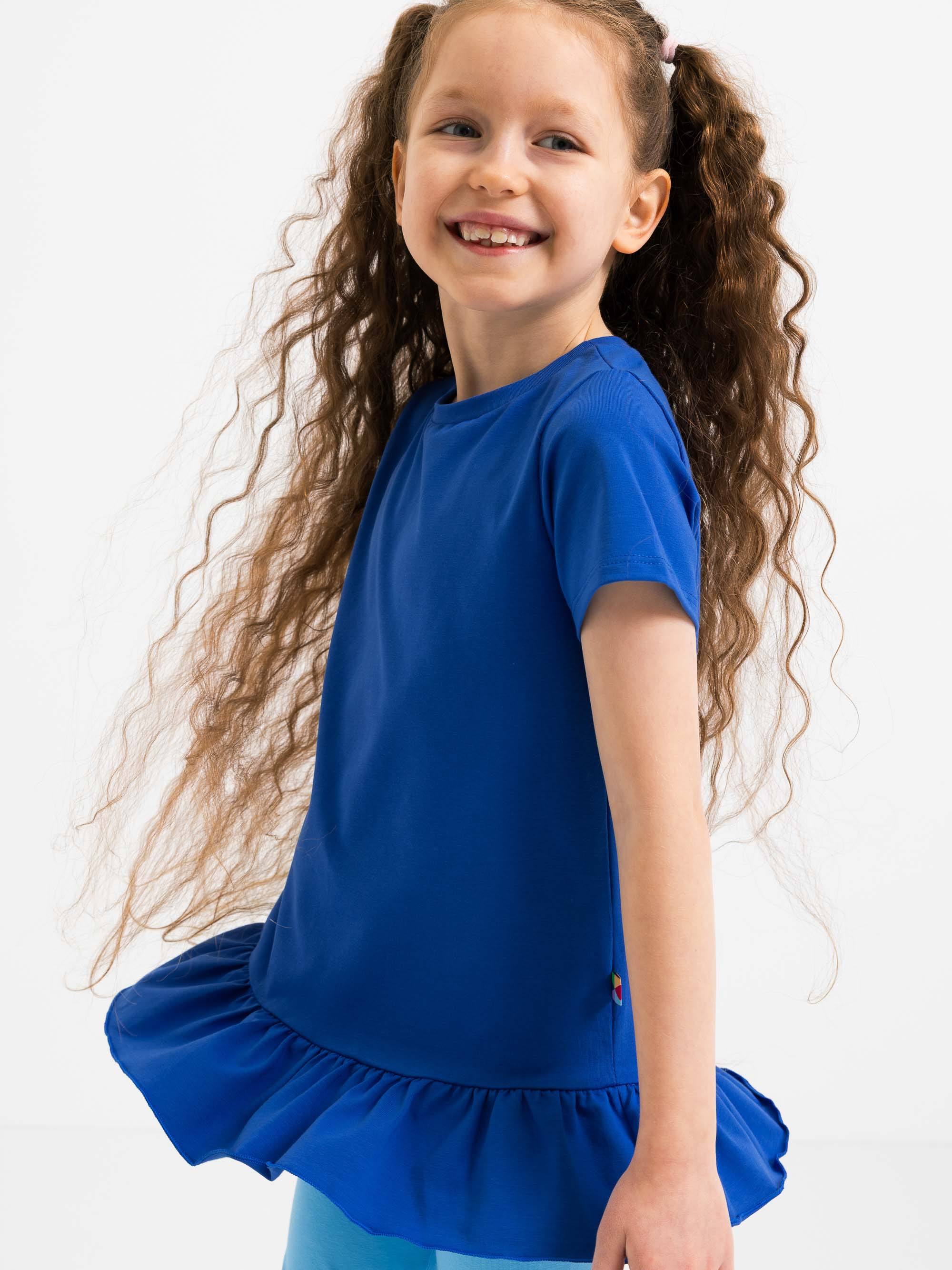 Blue ruffle short sleeve blouse