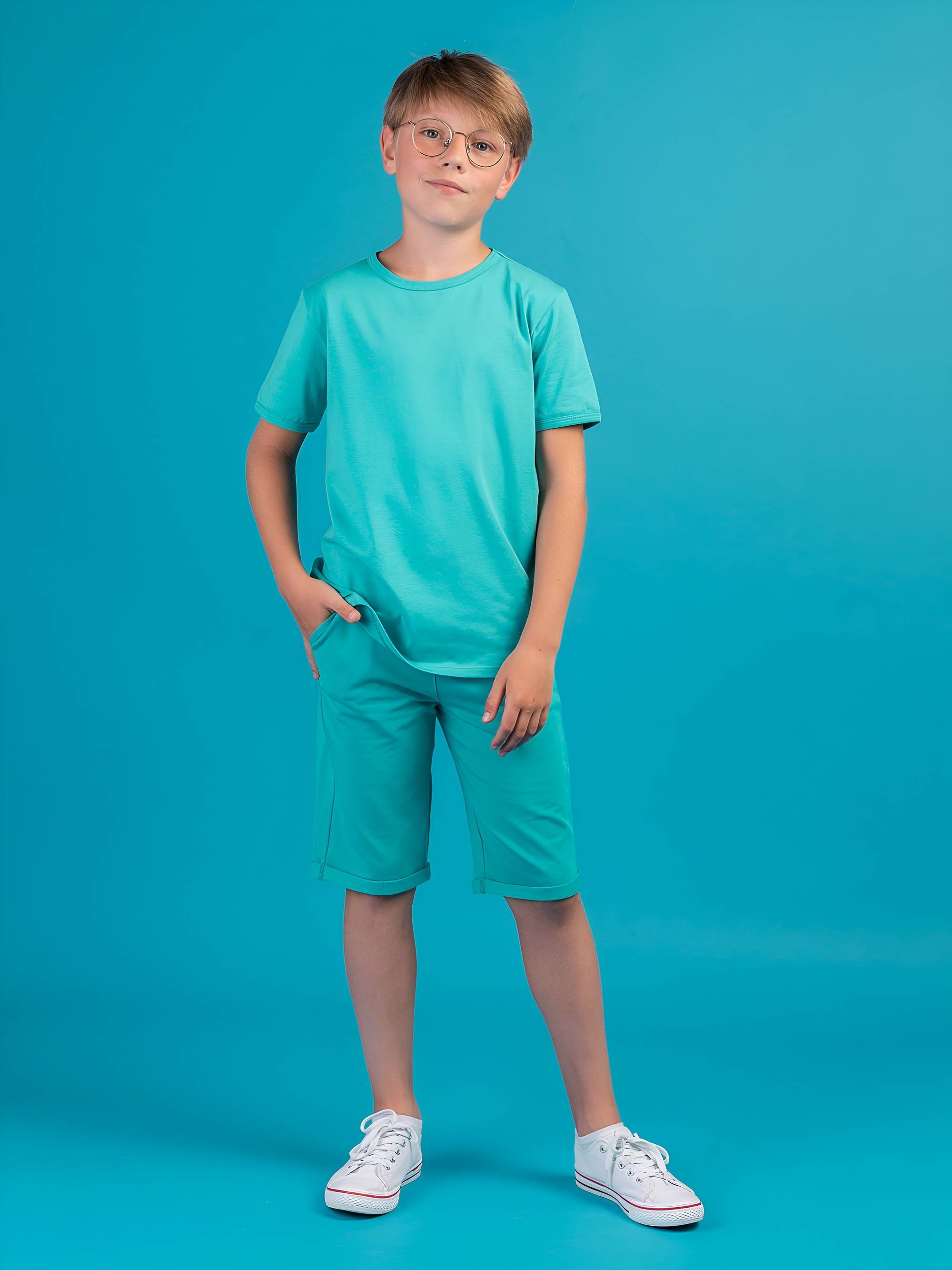 Turkusowa koszulka z krótkim rękawem Junior