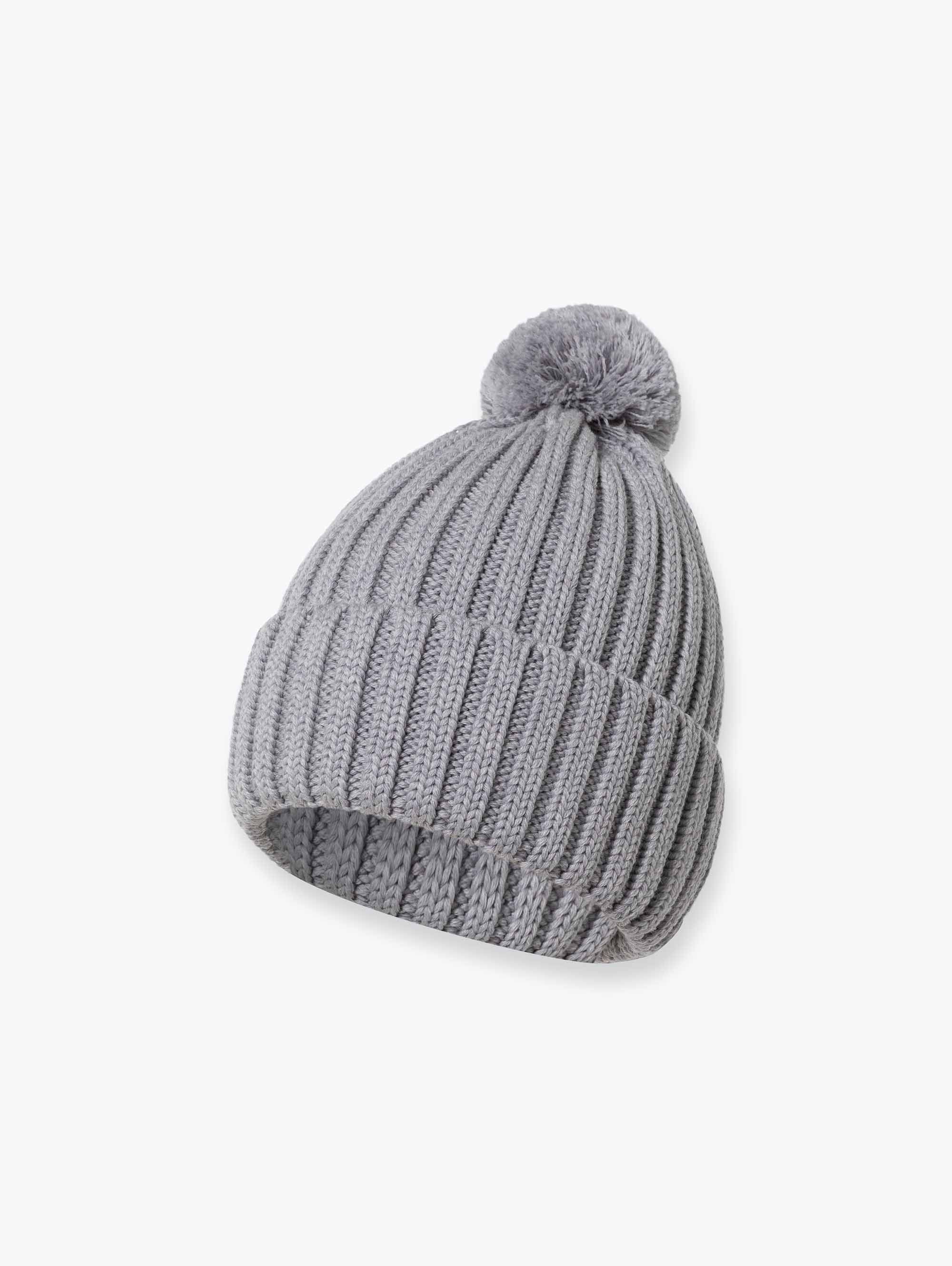 Szara czapka merino z pomponem