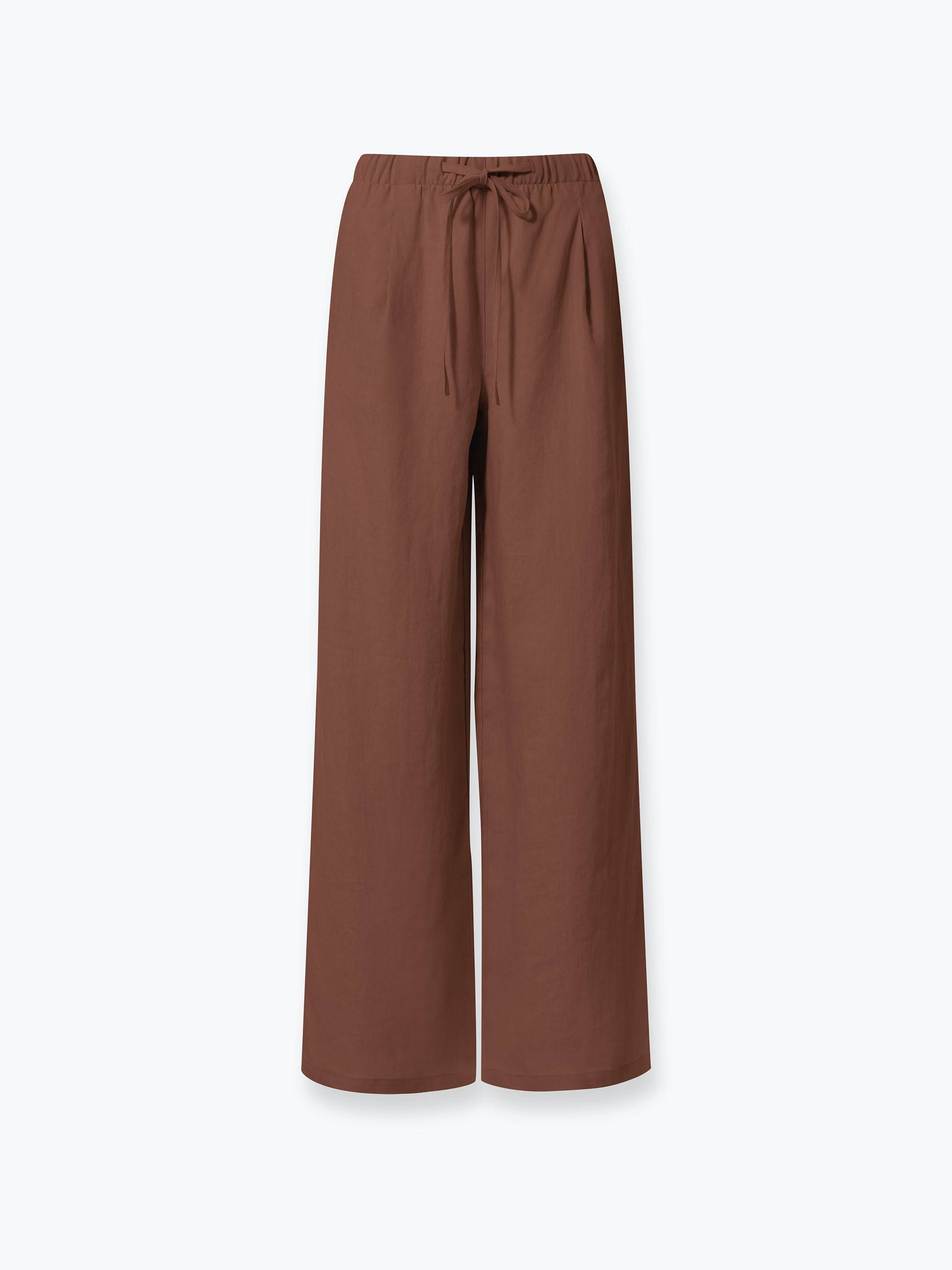 Kakaowe spodnie lniane damskie SHORT
