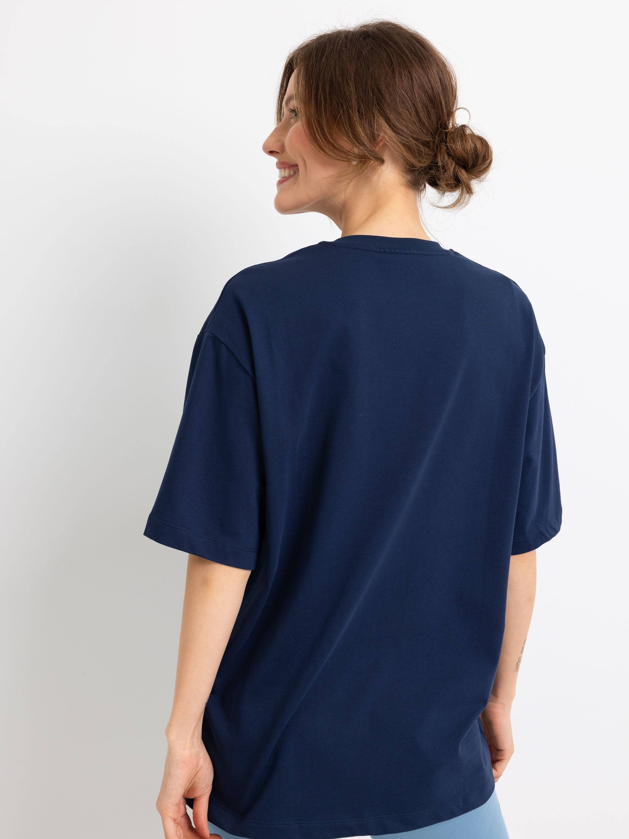 Granatowy T-shirt oversize damski
