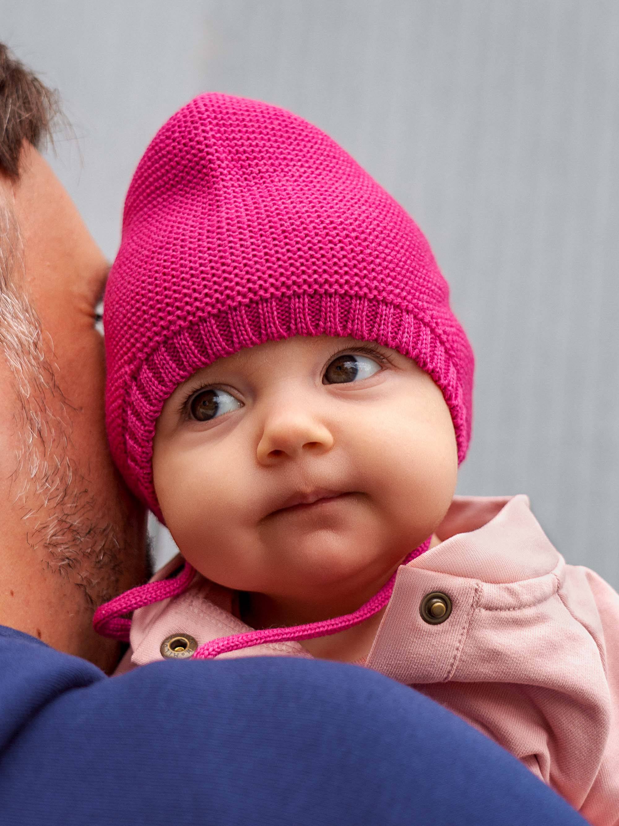Różowa czapka z wełny merino bez podszewki niemowlęca