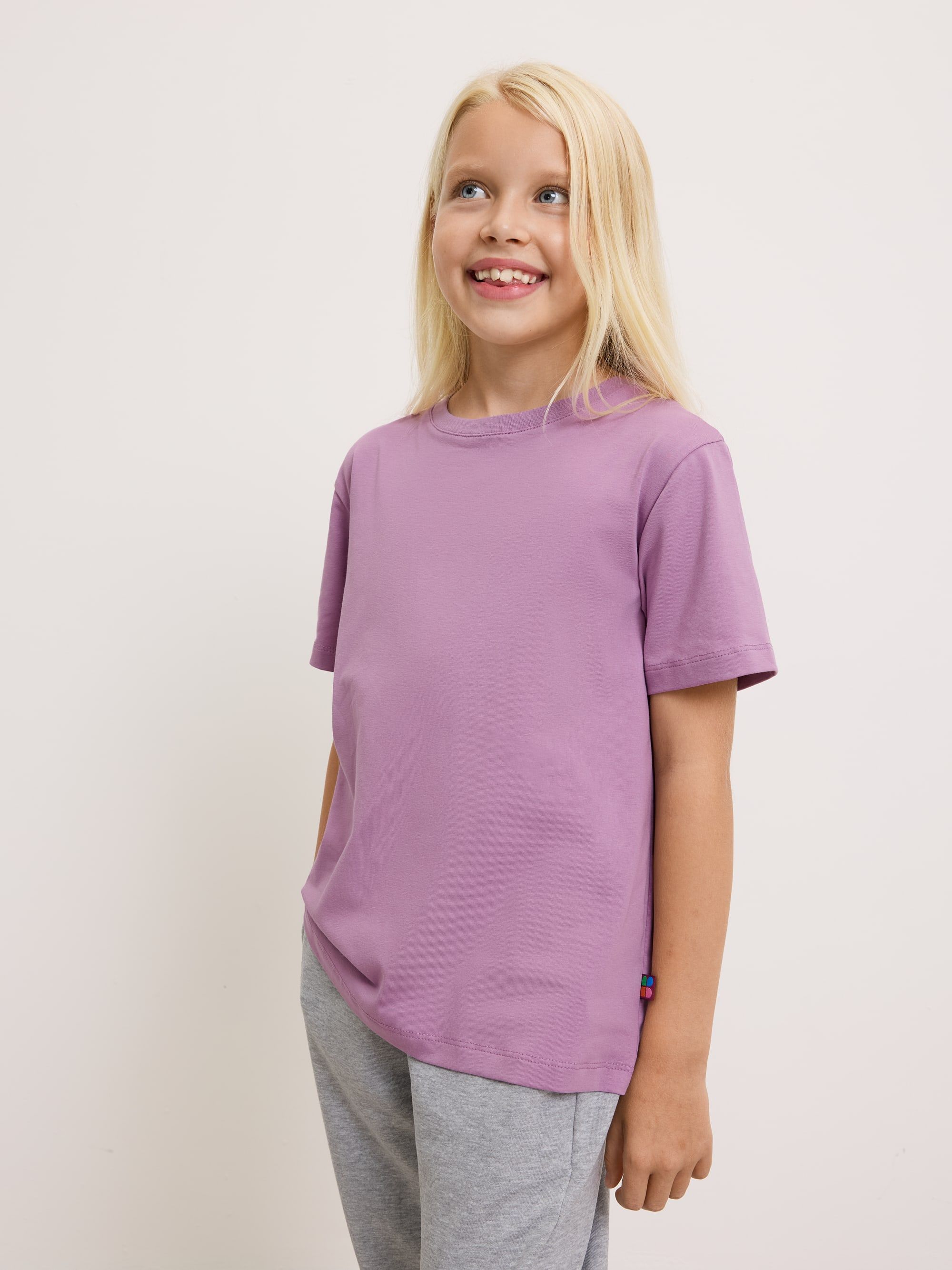 Light purple Ribbed Hem T-shirt