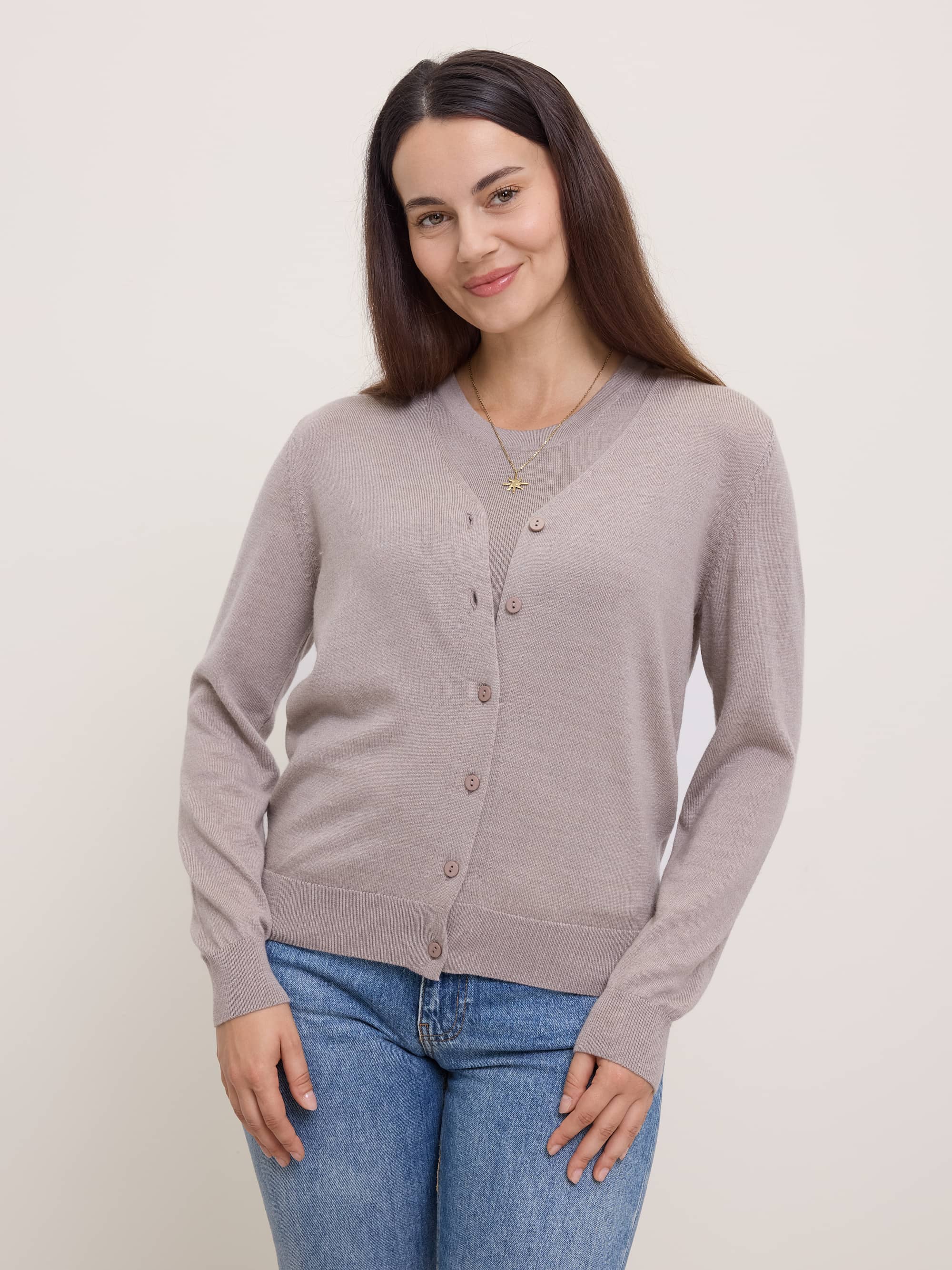 Light brown Merino Wool Cardigan Sweater Women