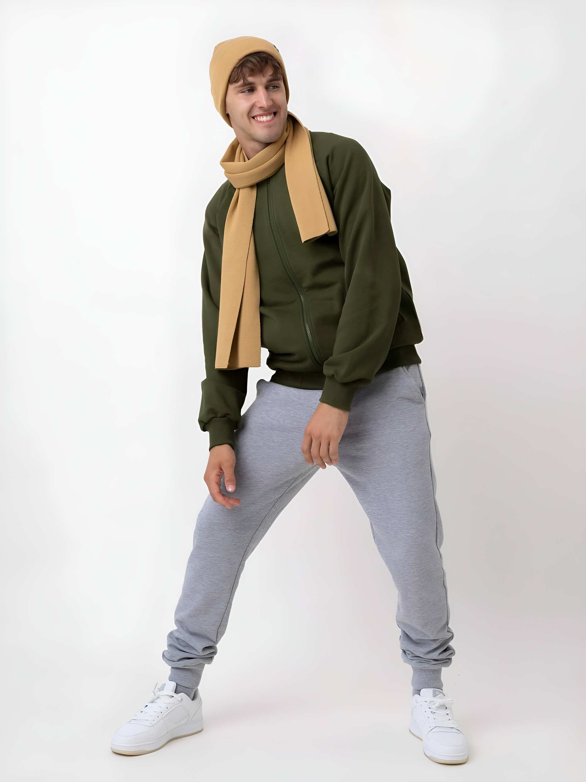 Khaki bluza na zamek męska