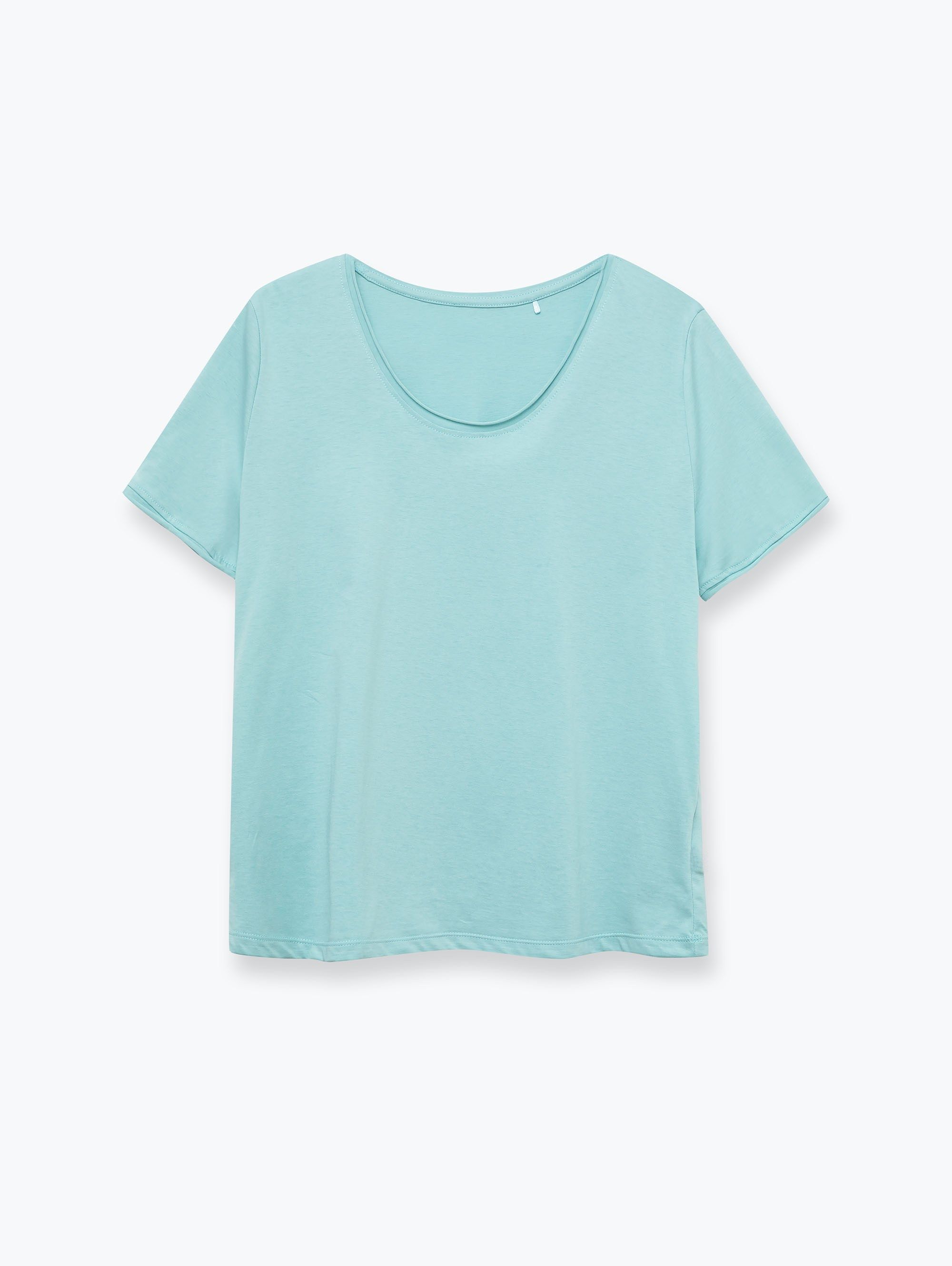 Jasnoturkusowy T-shirt z cienkiej dzianiny damski