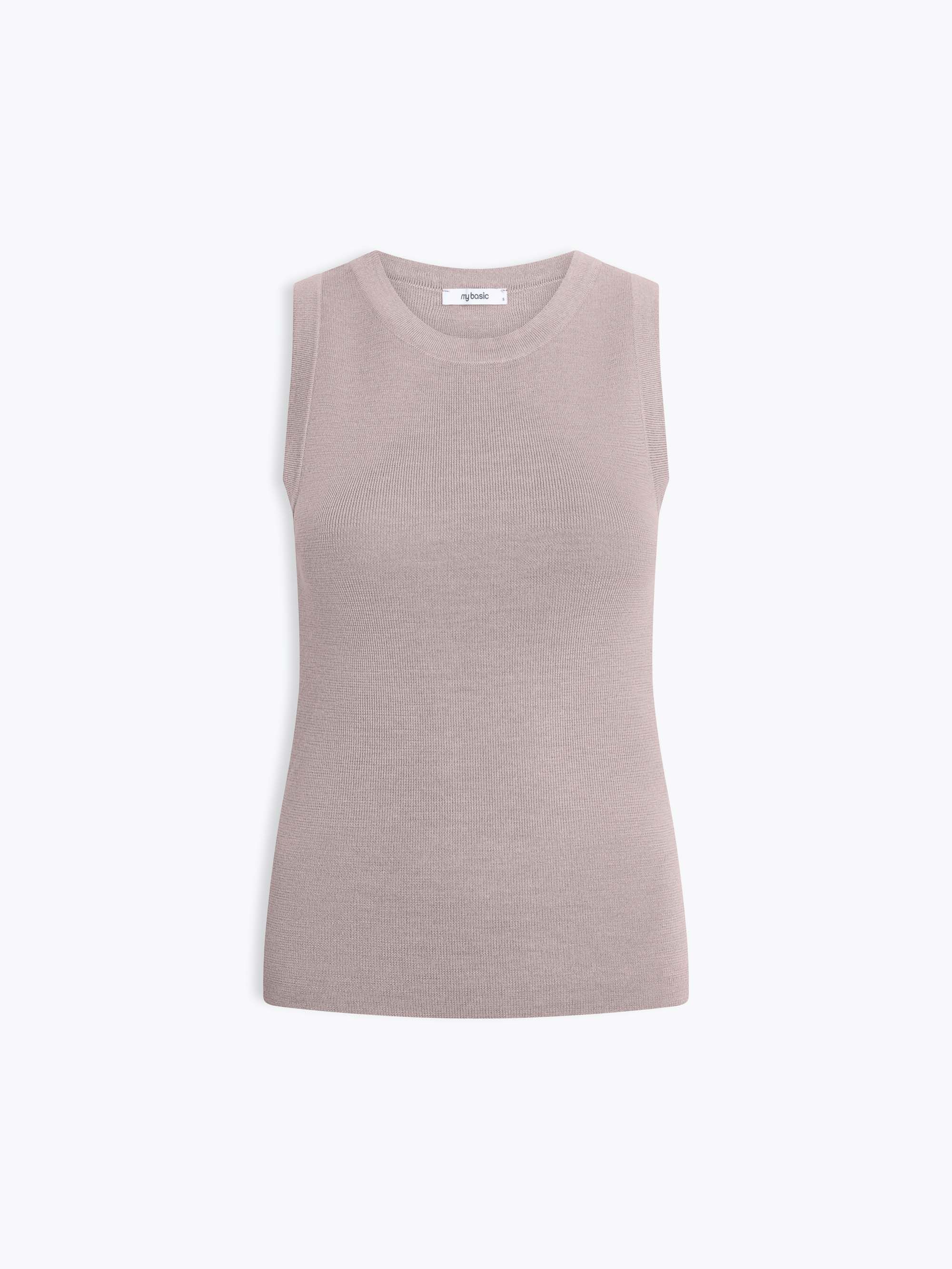 Light brown Sleeveless Merino Wool Top Women