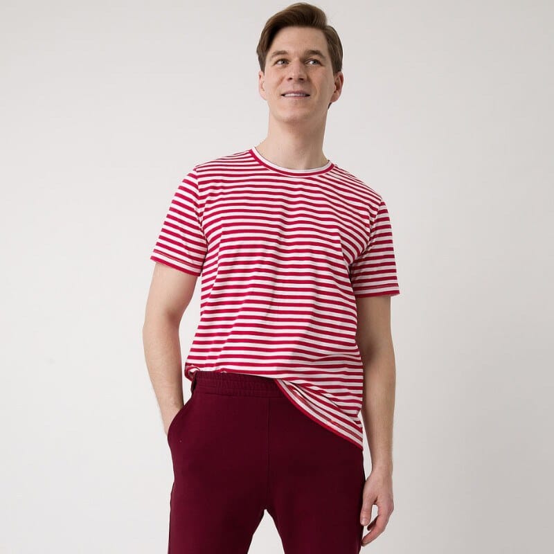 Czerwony T-shirt męski w paski
