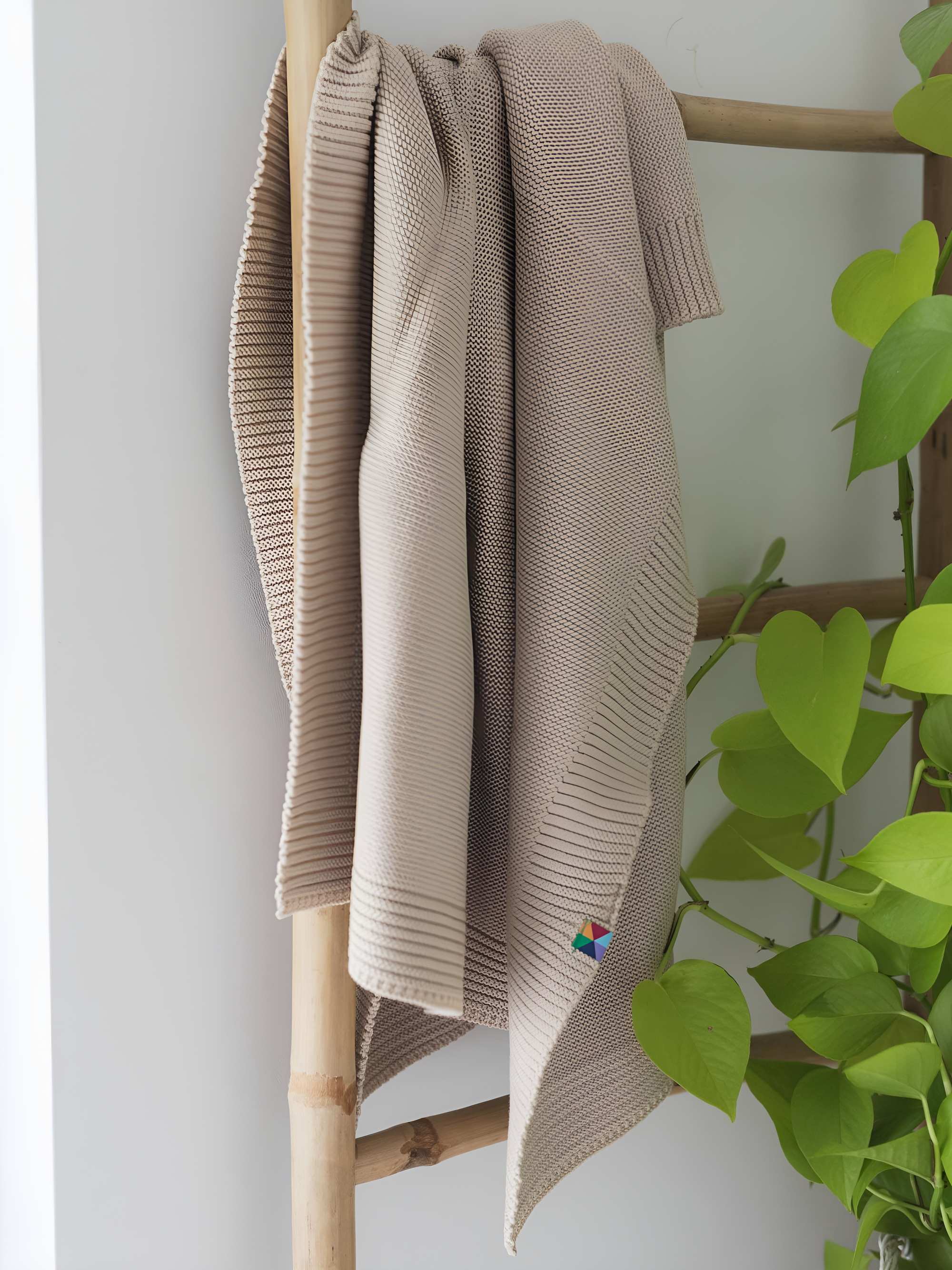 Beige merino wool knitted blanket