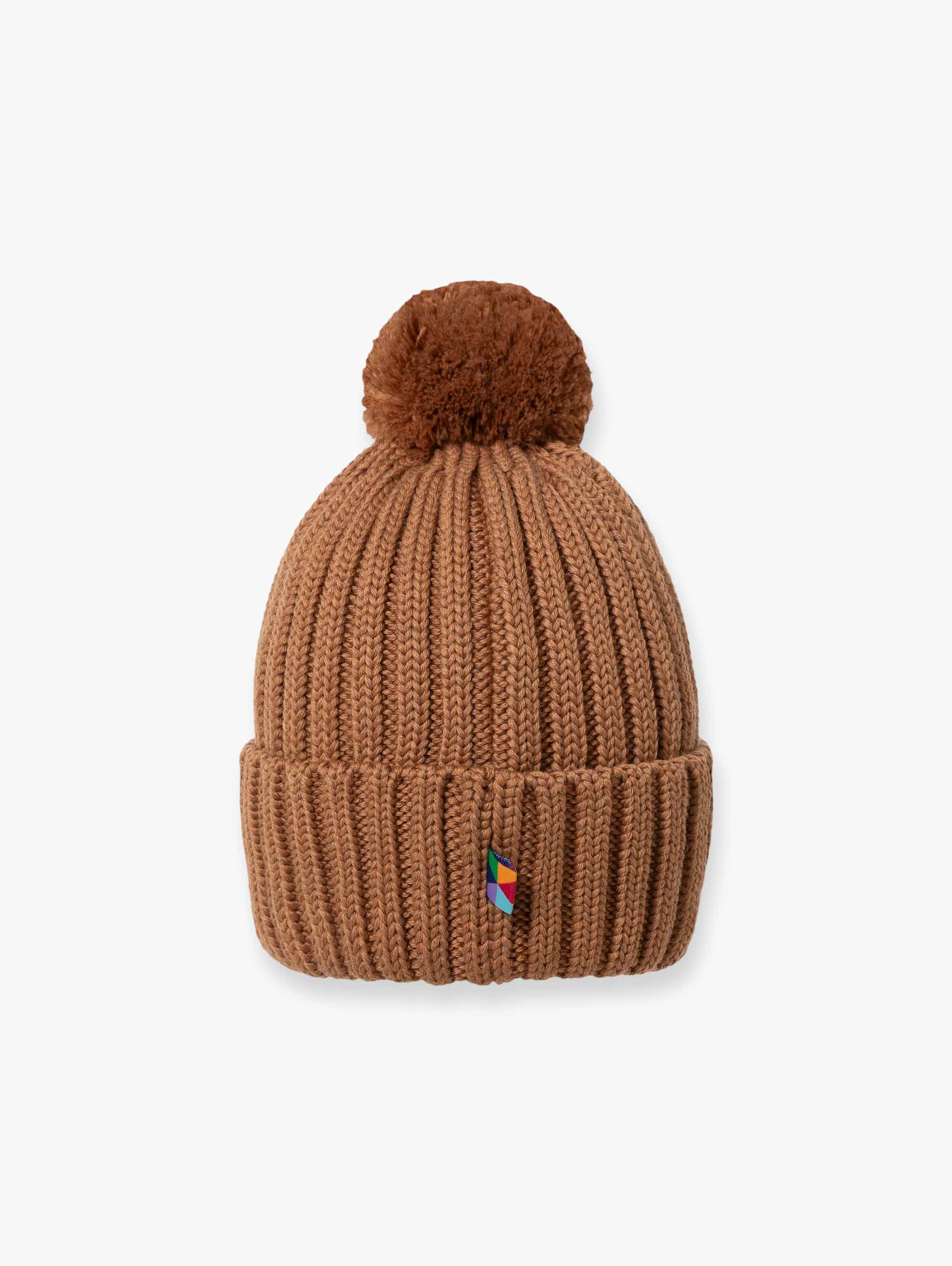 Karmelowa czapka merino z pomponem