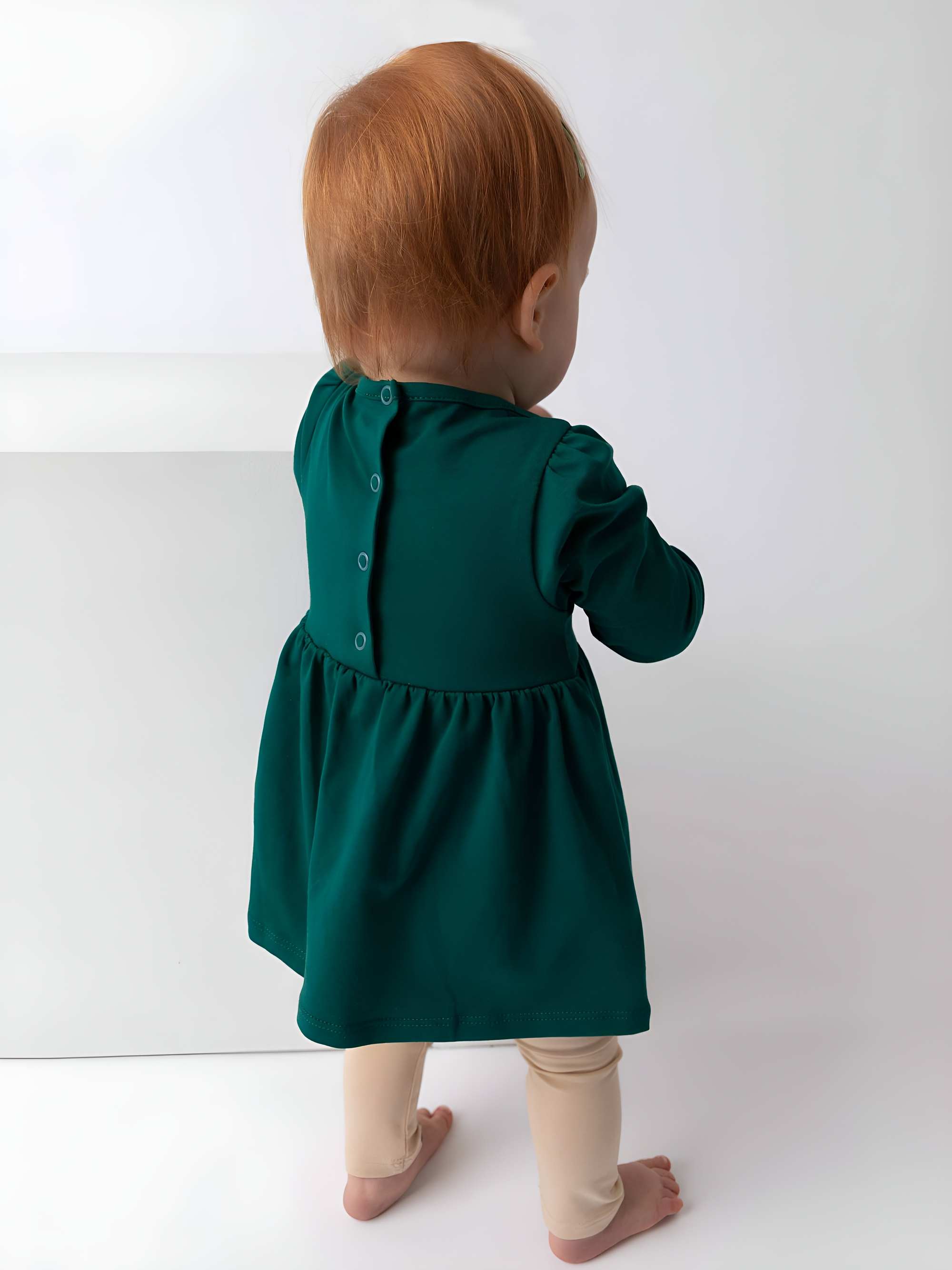 Bottle-green long sleeve bodysuit dress
