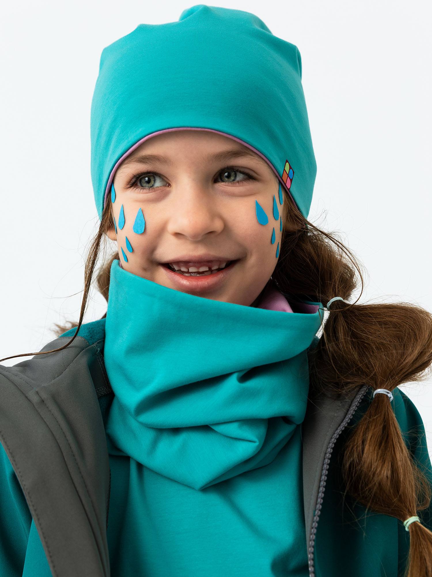 Turquoise-light purple Reversible Beanie & Neck Warmer Set Junior
