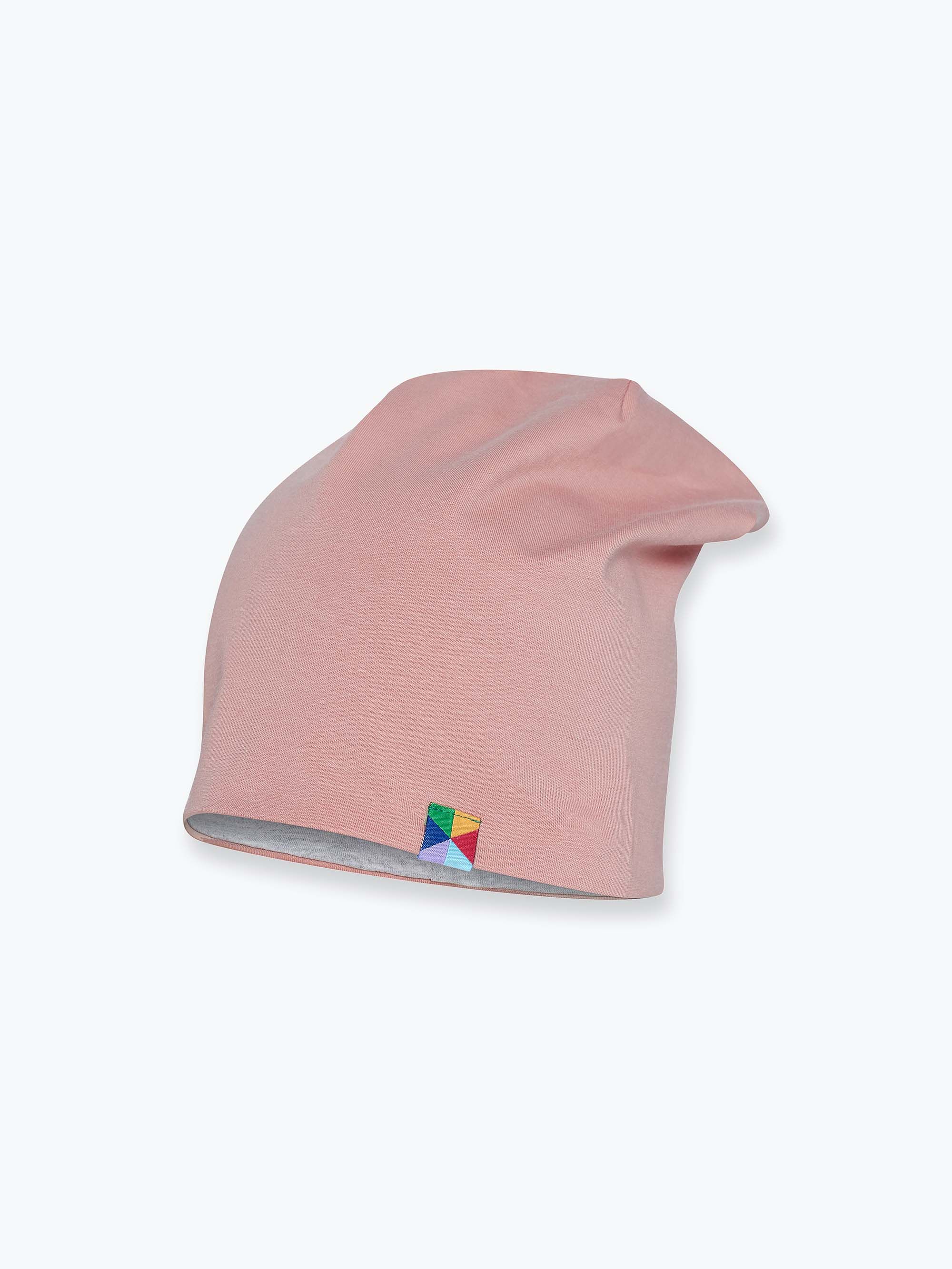 Powder pink - grey reversible beanie hat