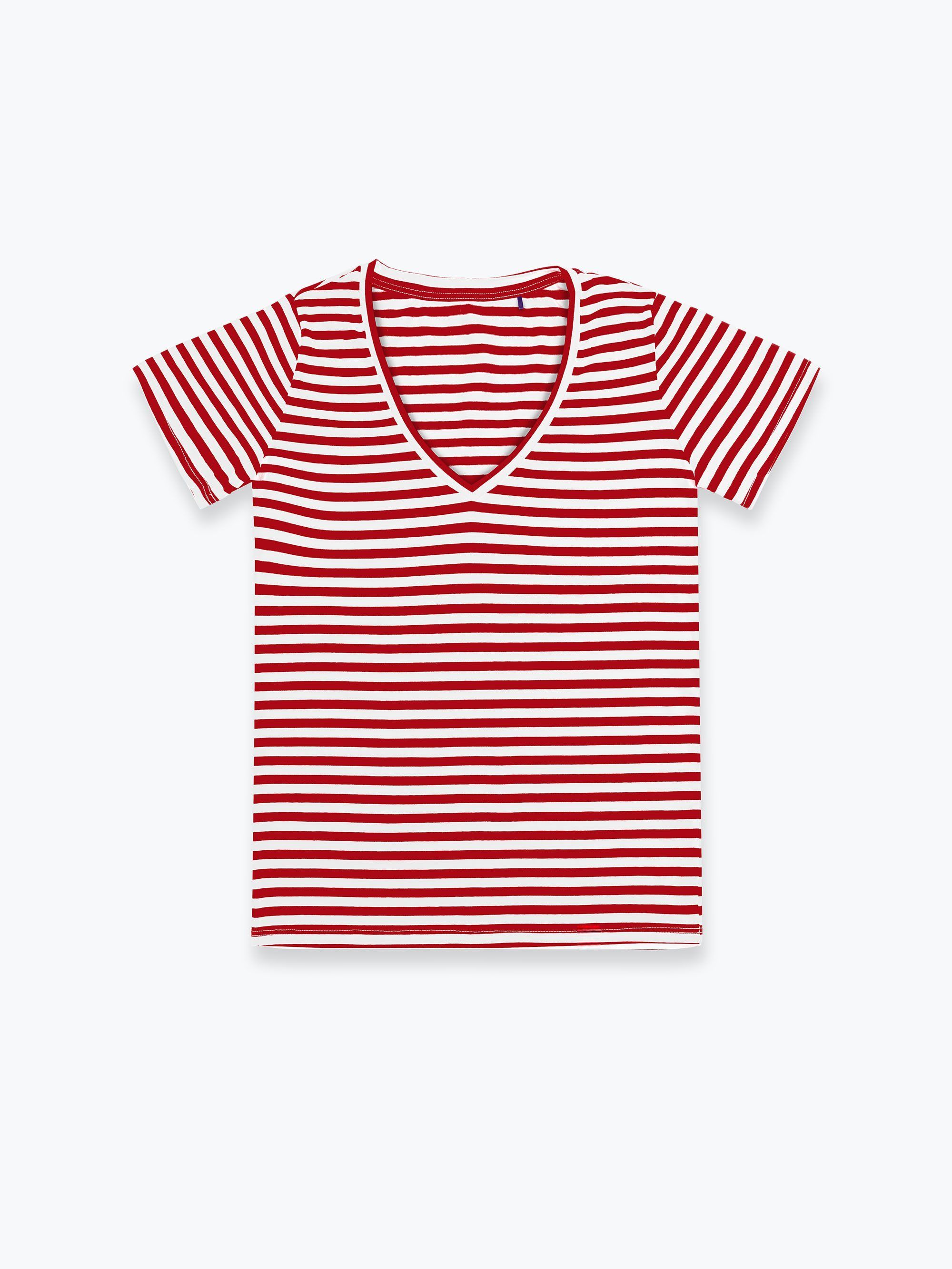 Czerwony T-shirt damski w paski