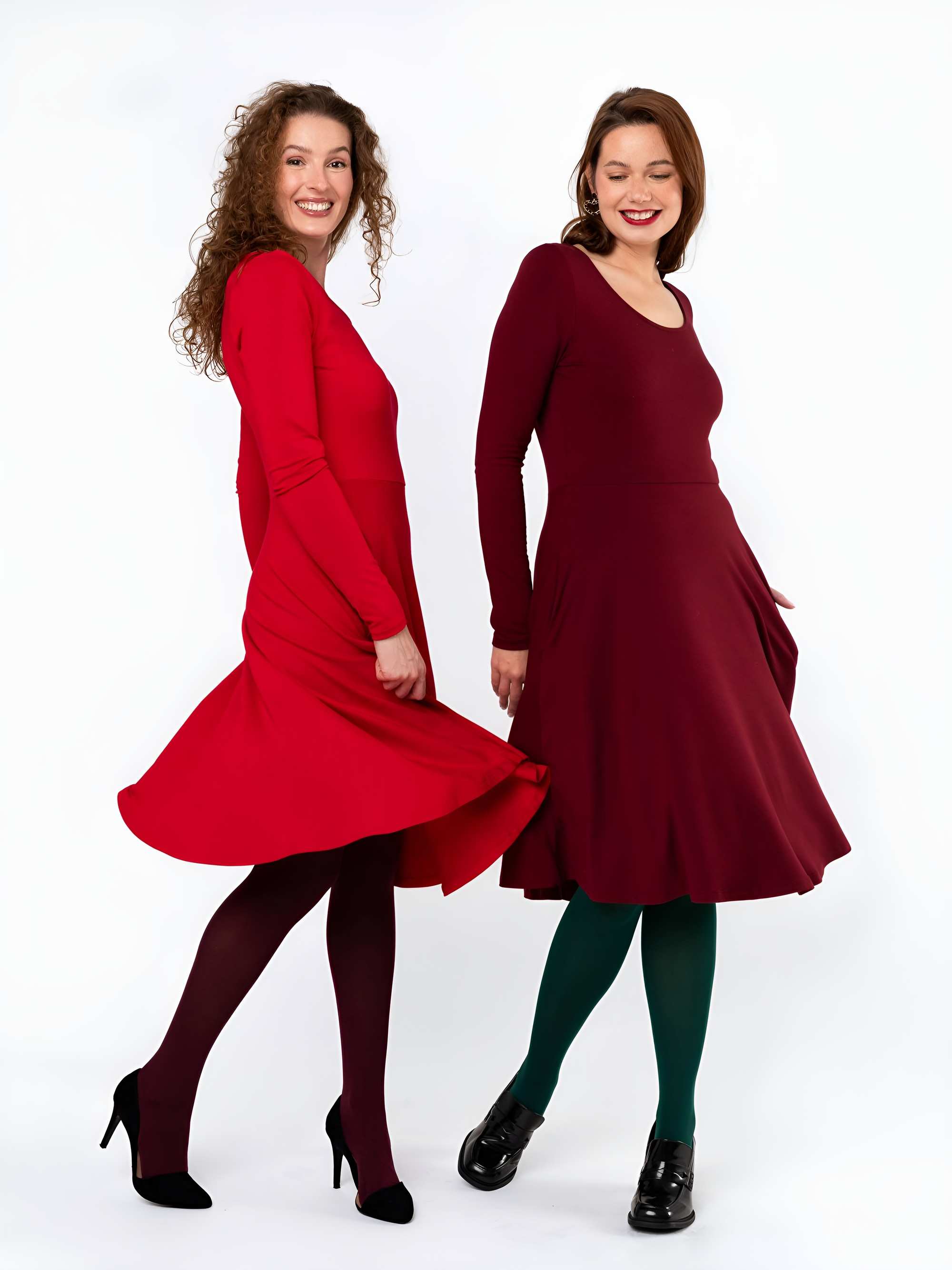 Burgundy long sleeve dress Women
