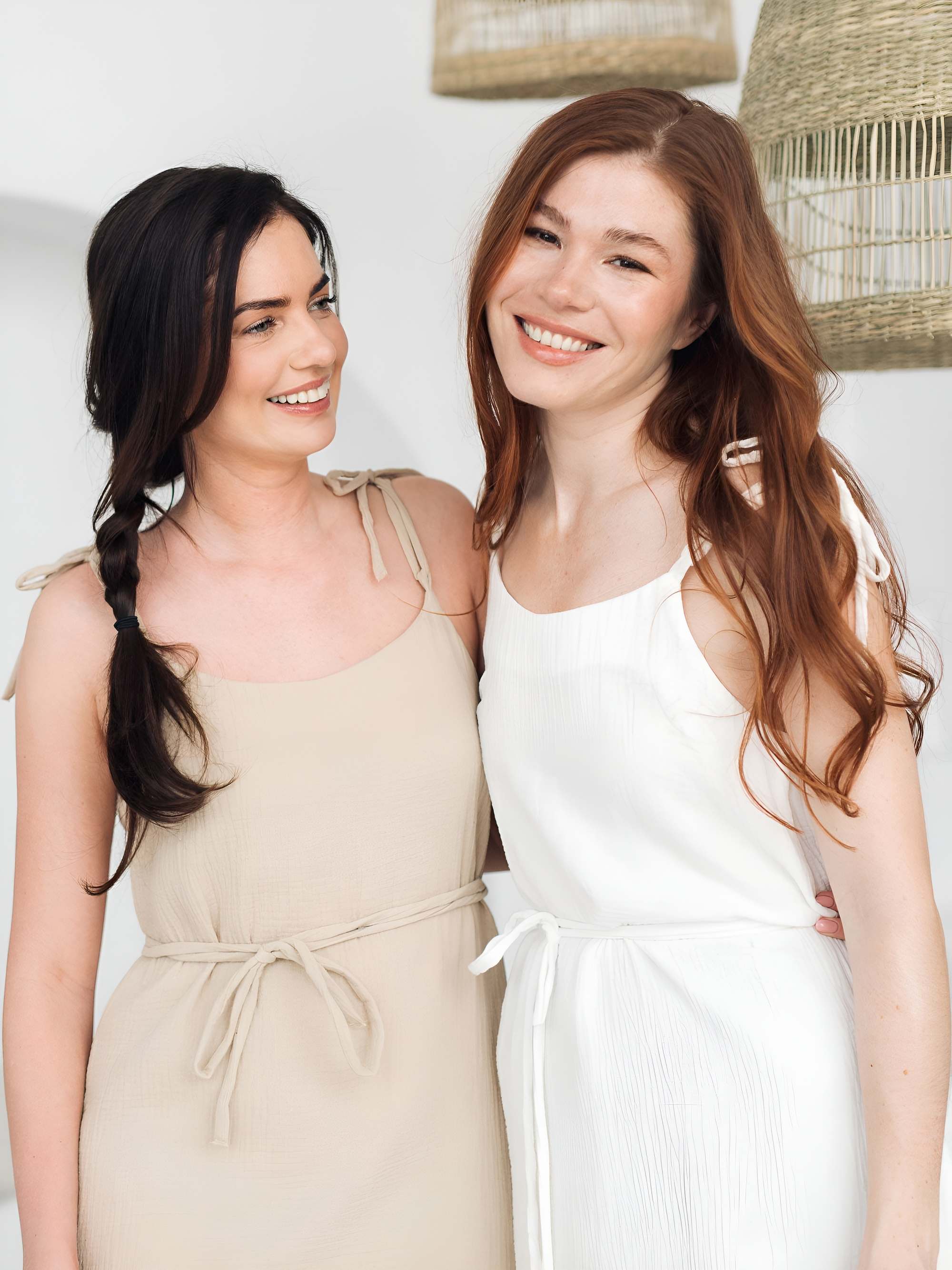 Beige muslin strappy dress Women