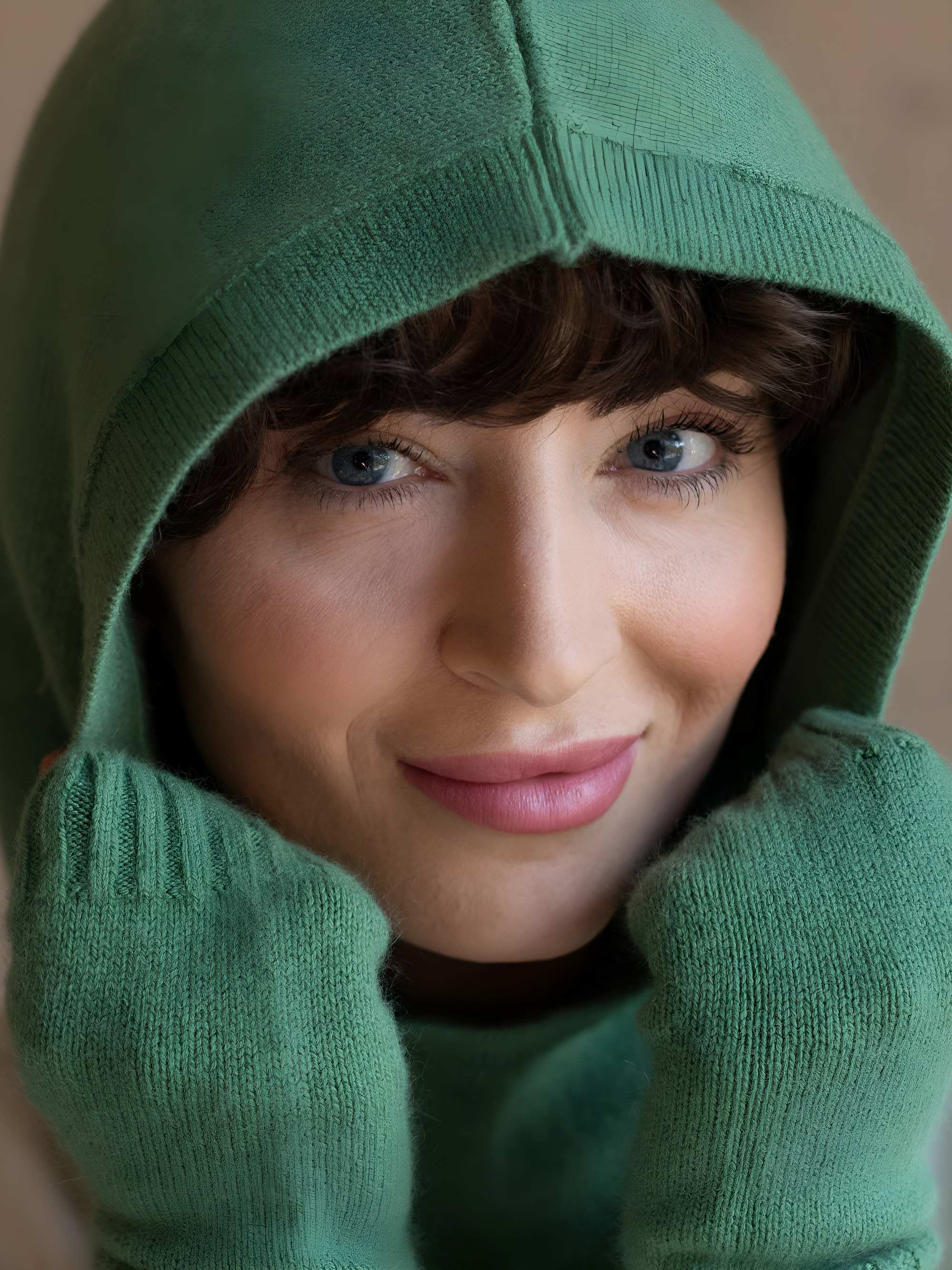 Green cashmere wool balaclava with cashmere