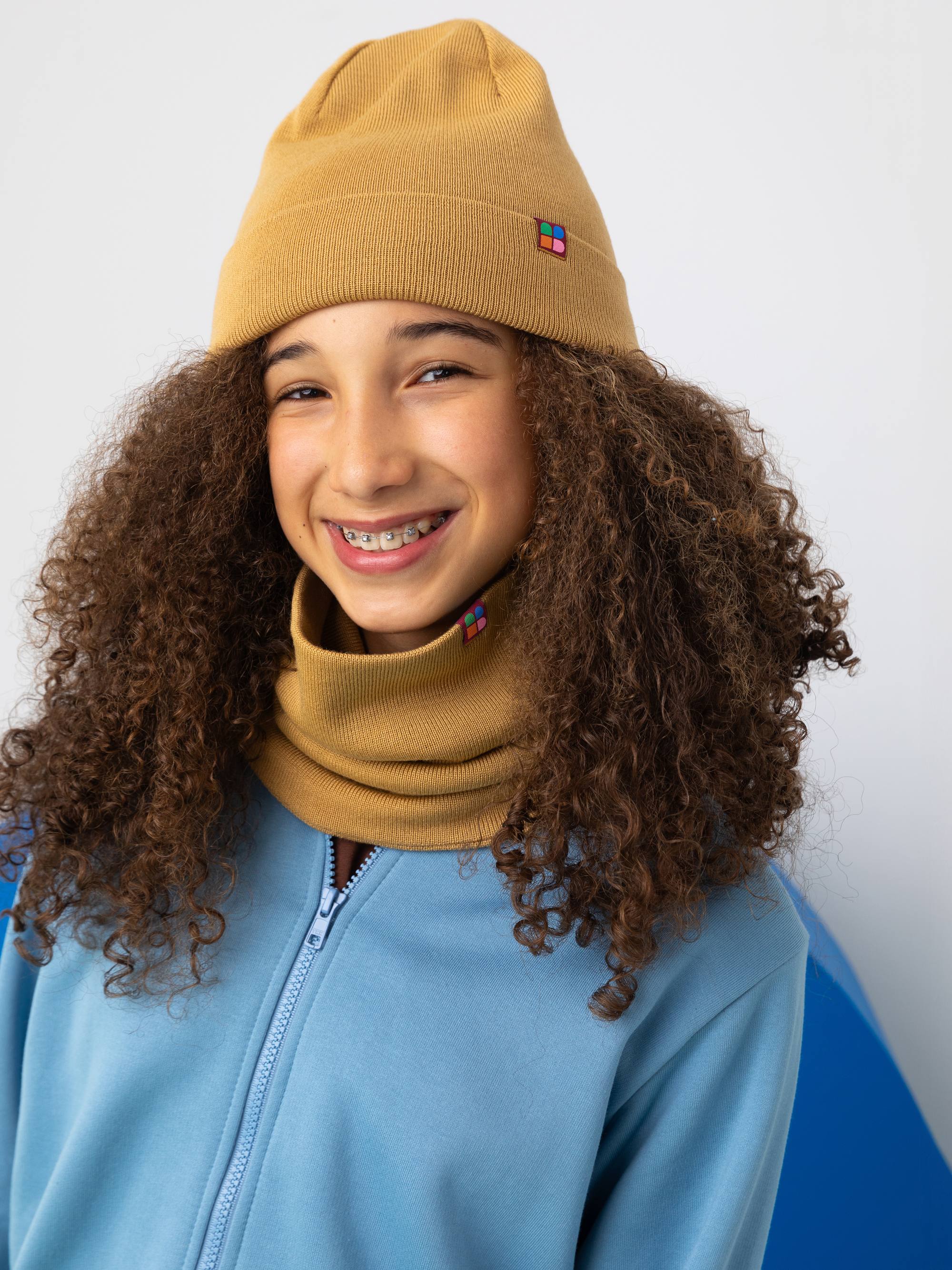 Mustard fine knit merino wool cap kids