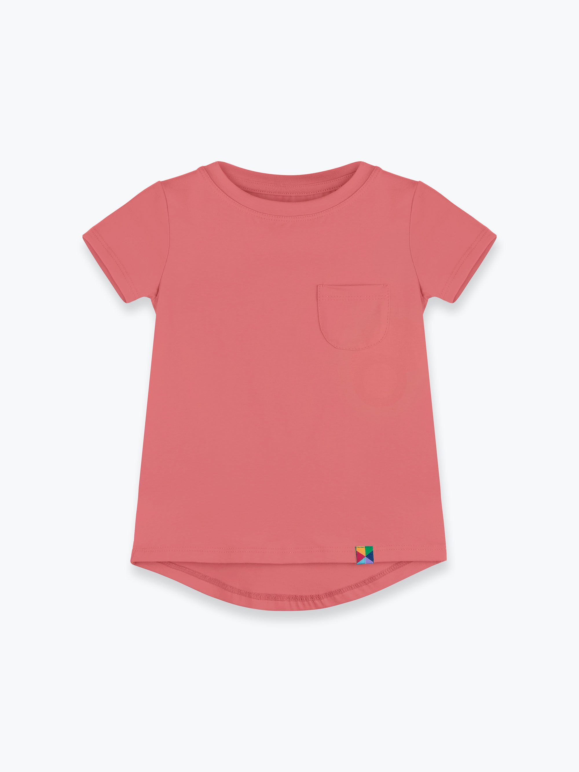 Koralowy T-shirt z kieszonką