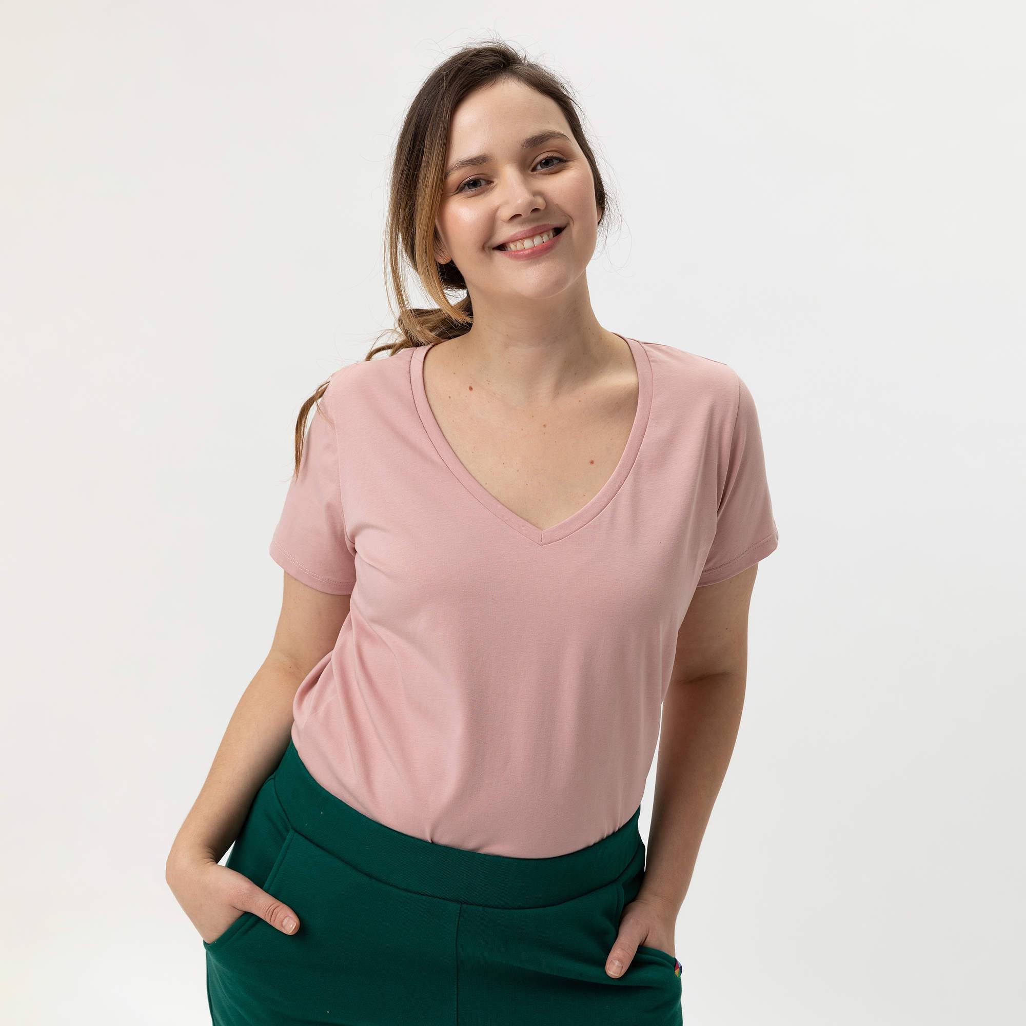 Pudroworóżowy T-shirt damski