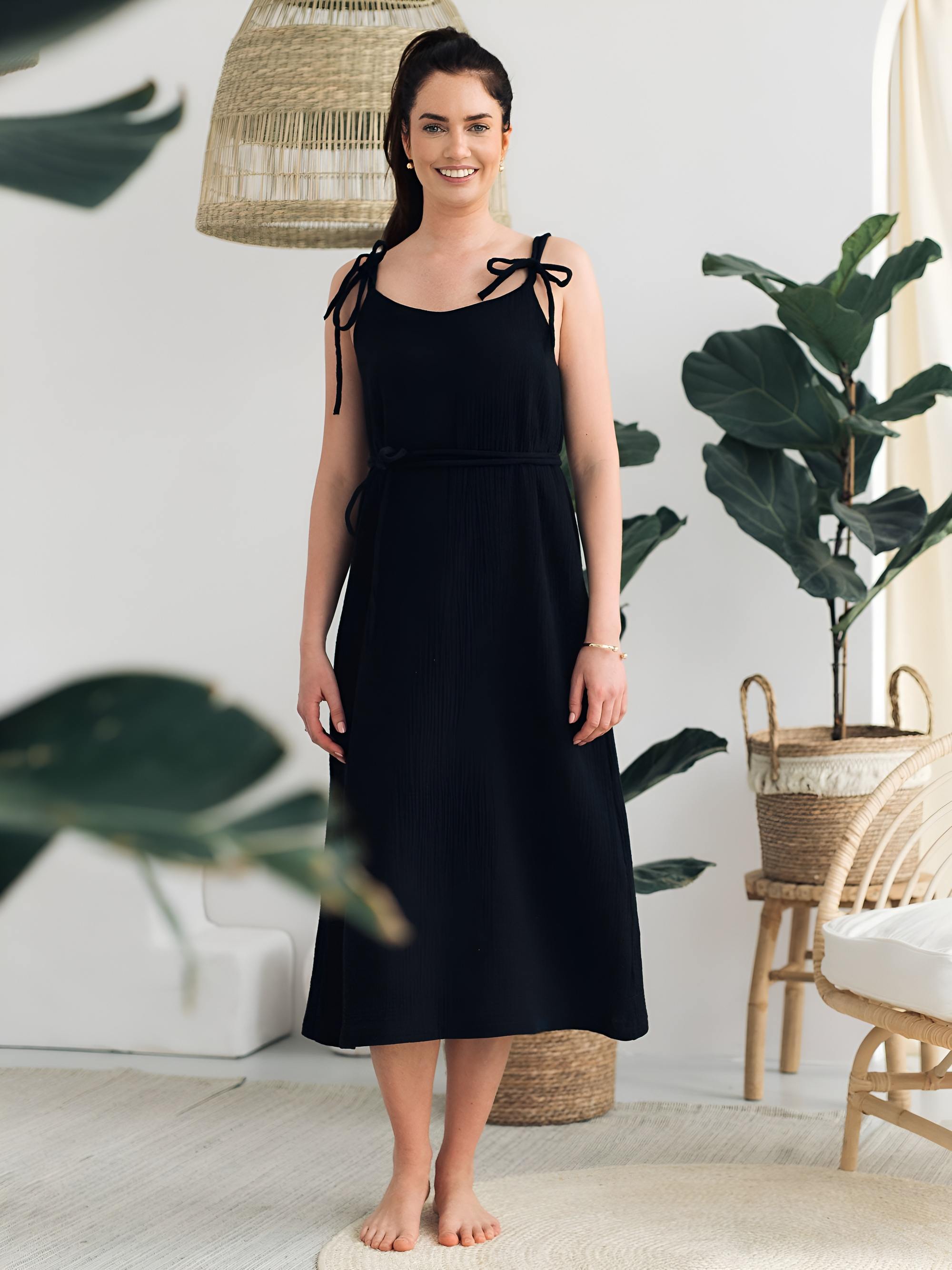 Black muslin strappy dress Women