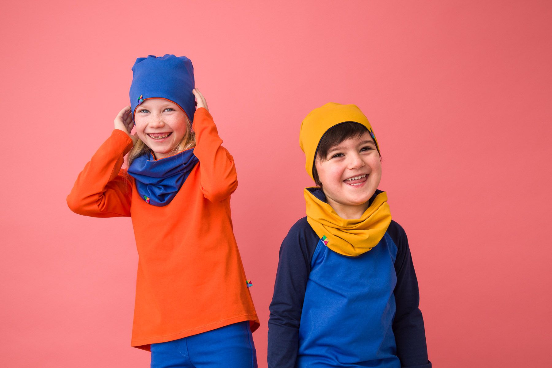 Mustard - navy blue reversible beanie hat