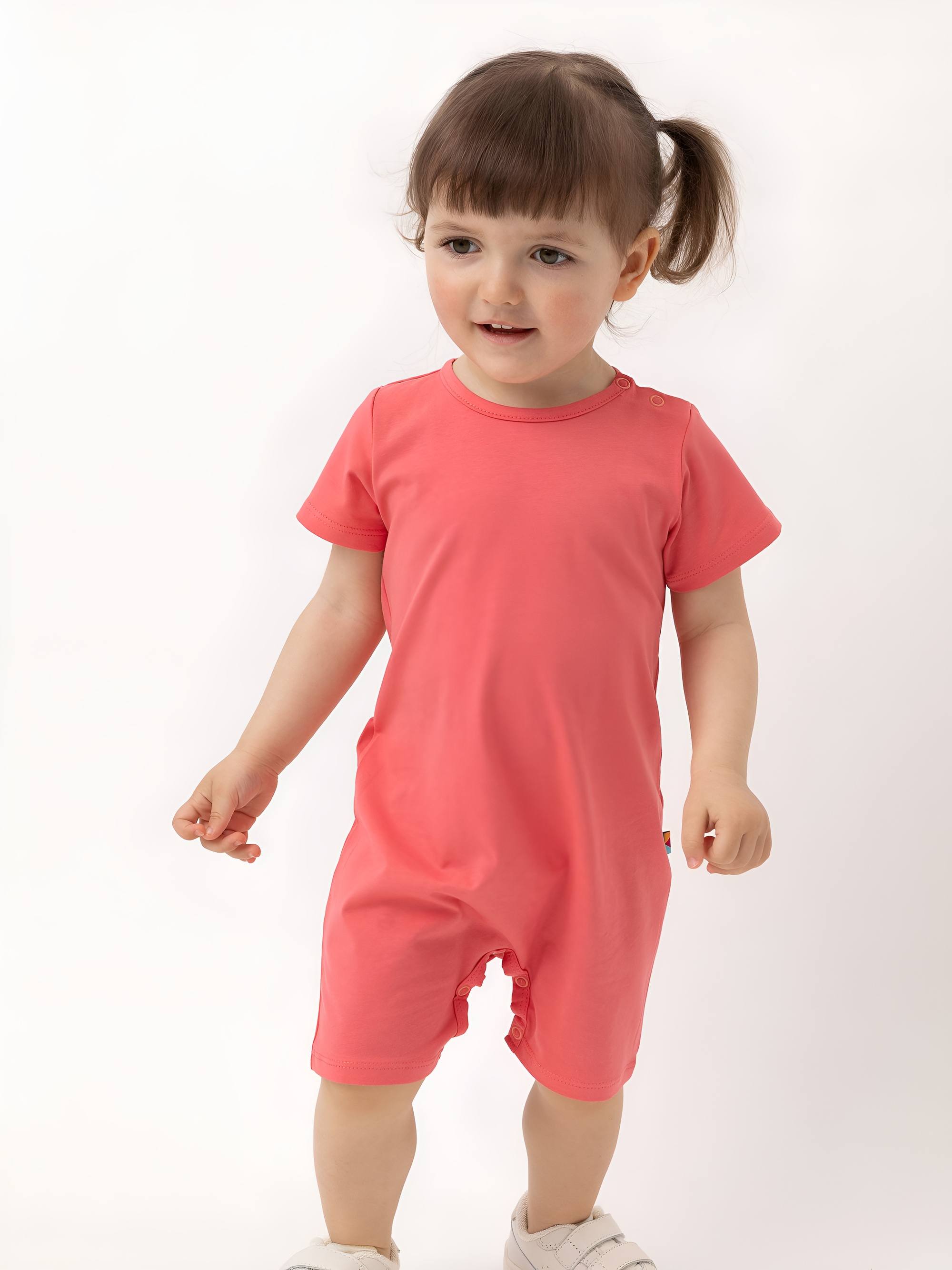Coral short sleeve romper