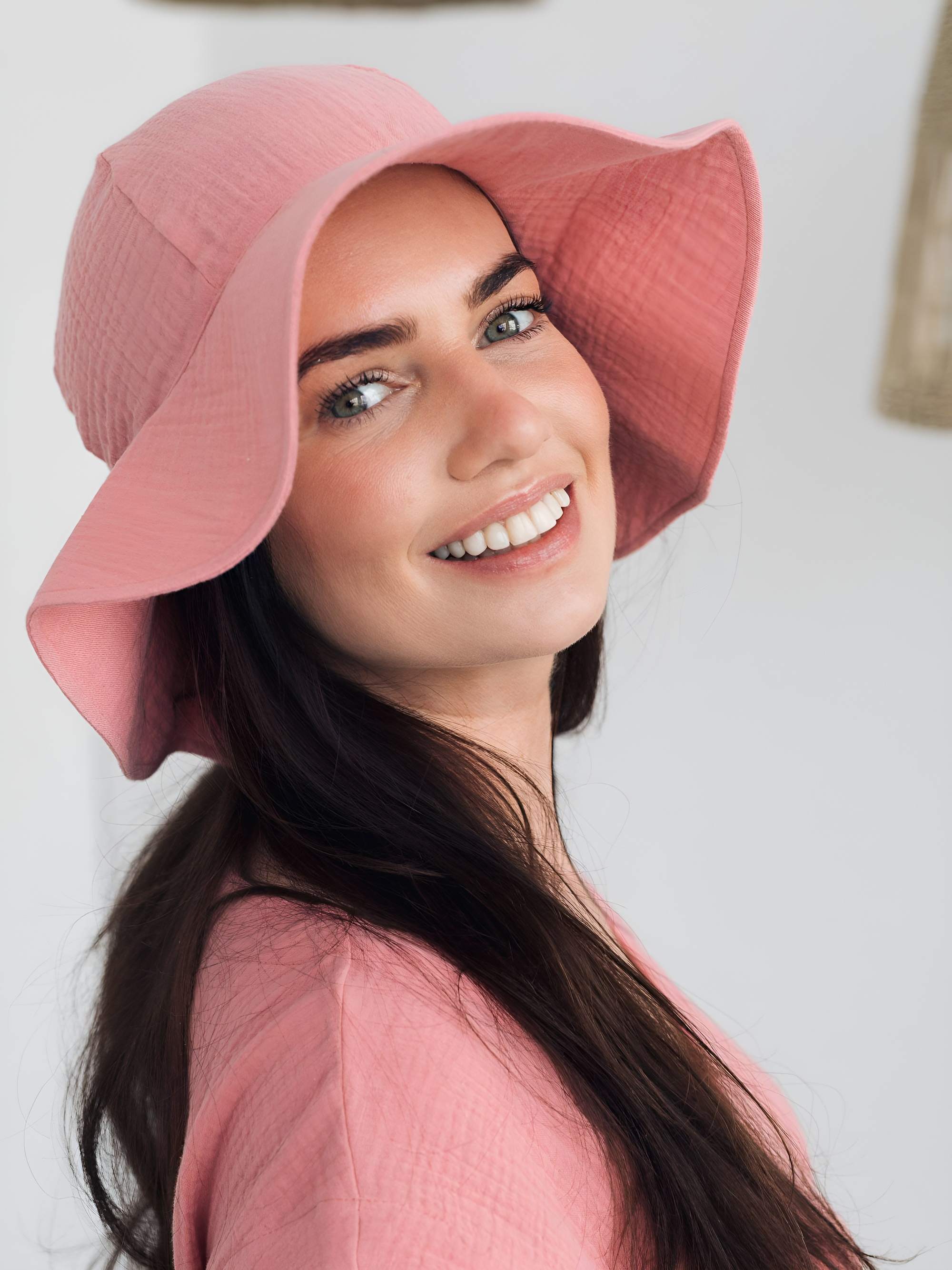 Pink muslin brimmed hat Women
