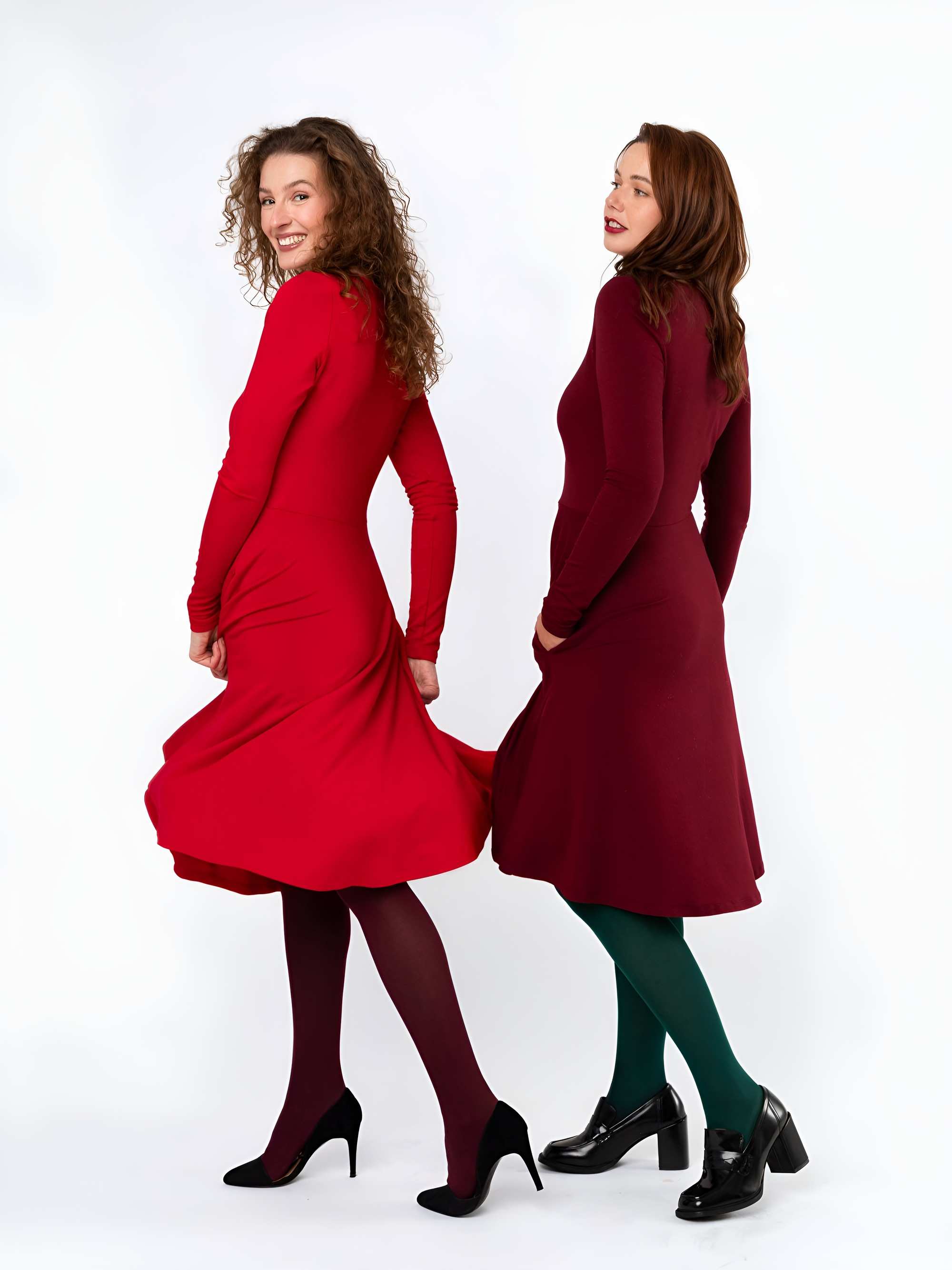 Burgundy long sleeve dress Women