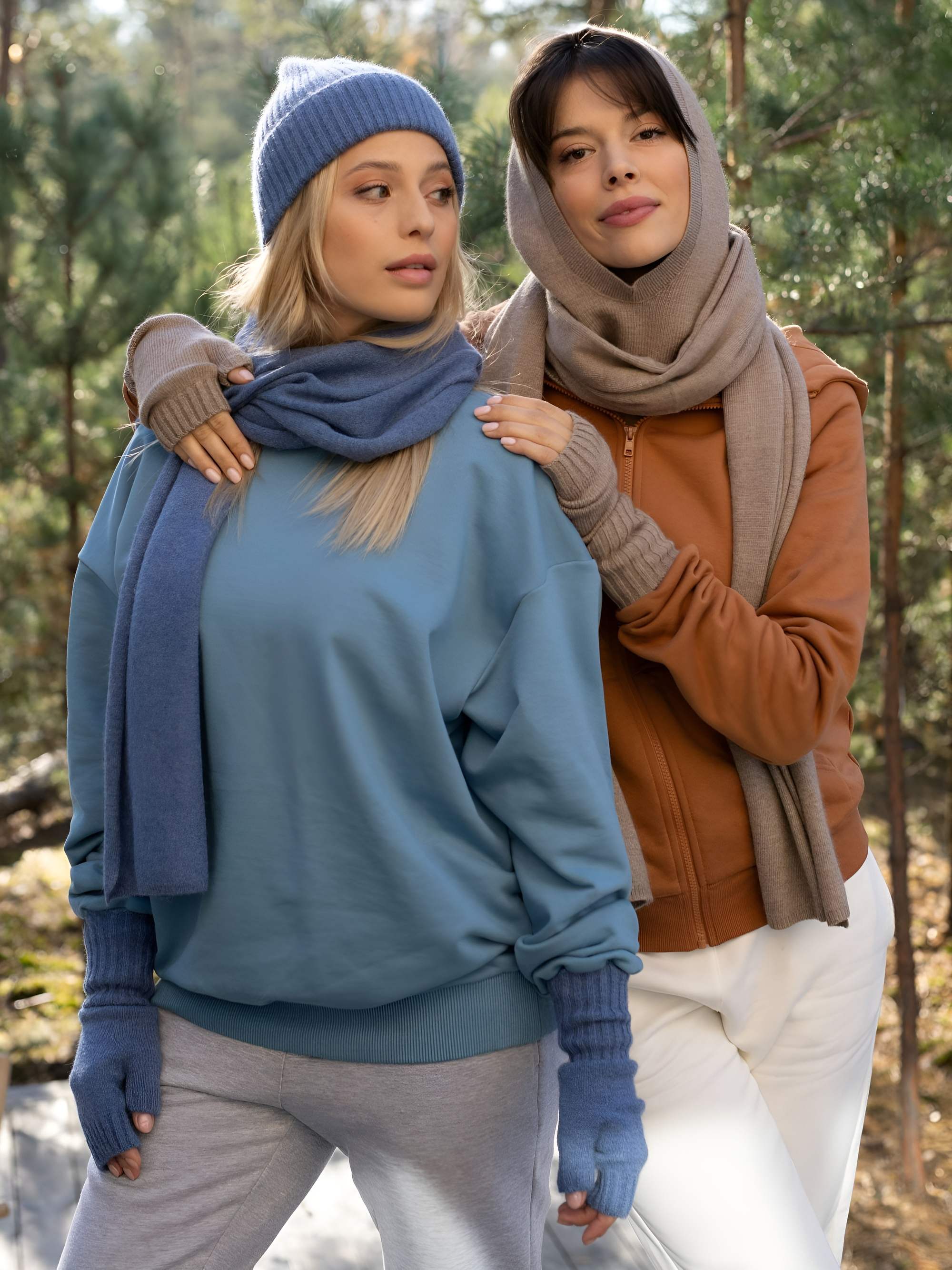 Light brown cashmere wool balaclava with cashmere