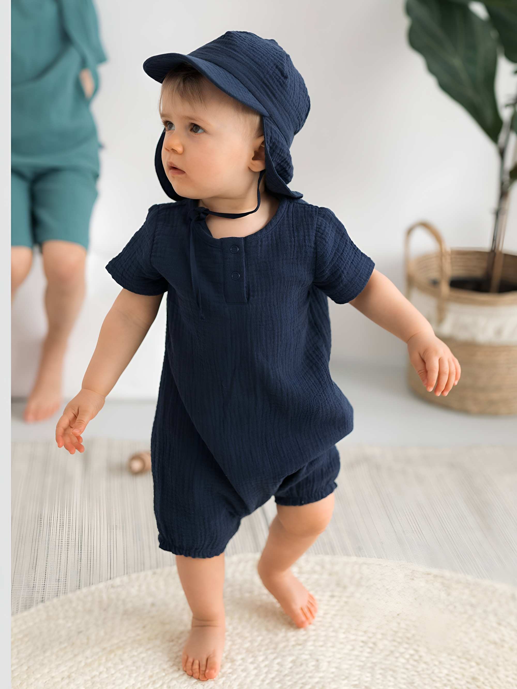 Navy blue muslin romper Baby