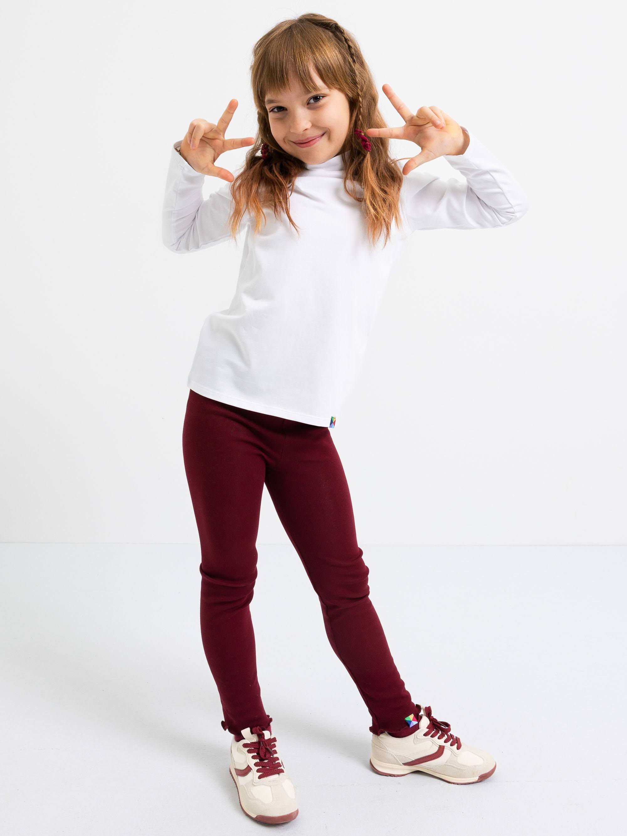 Bordowe legginsy prążkowane
