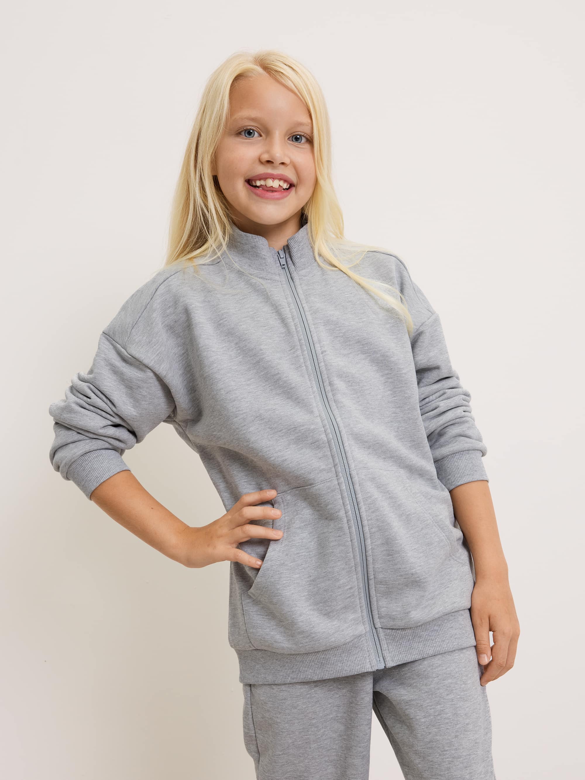 Grey Zip-up Sweatshirt with Stand Collar Junior