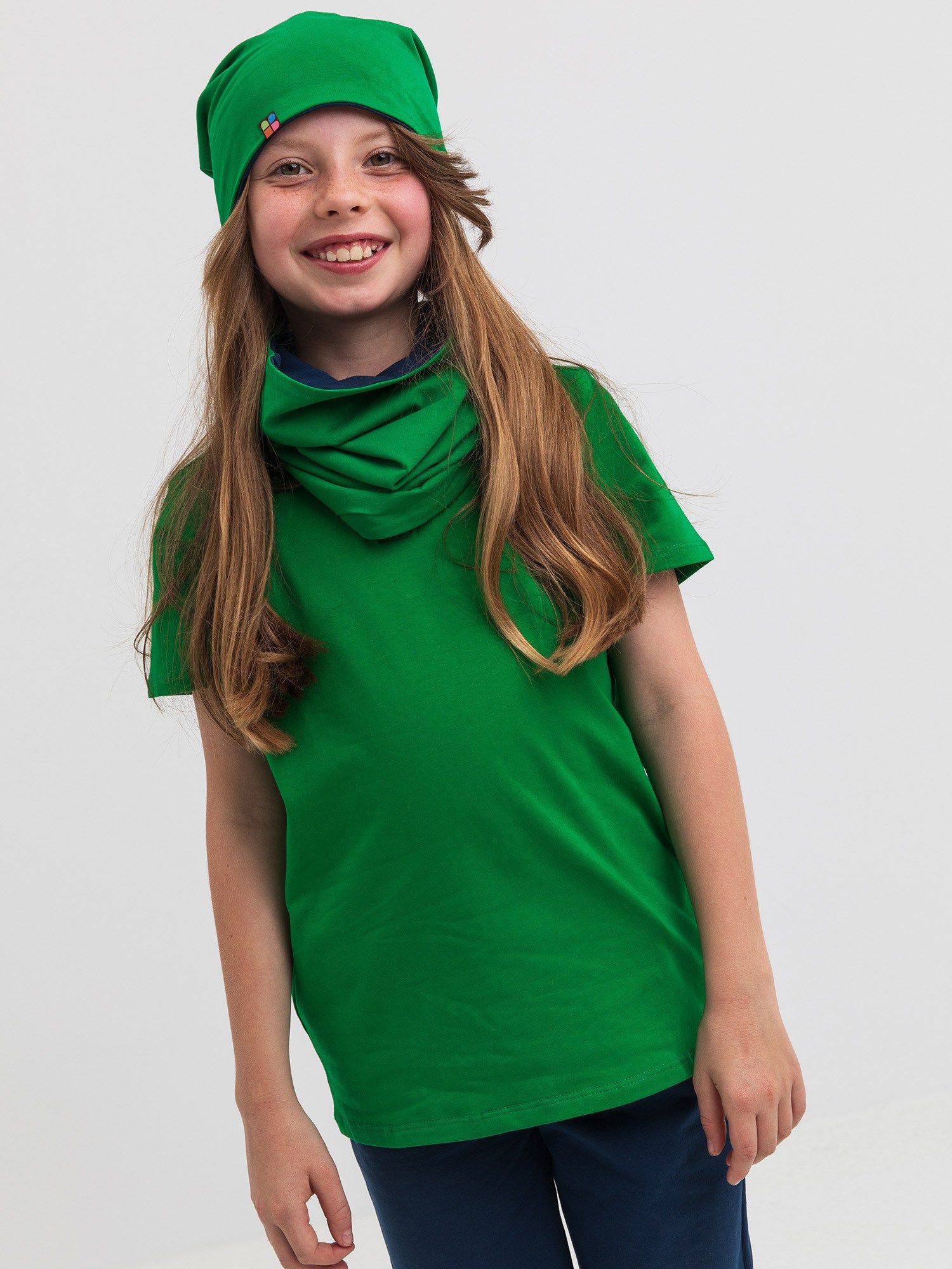 Navy blue-green Reversible Beanie & Neck Warmer Set Junior