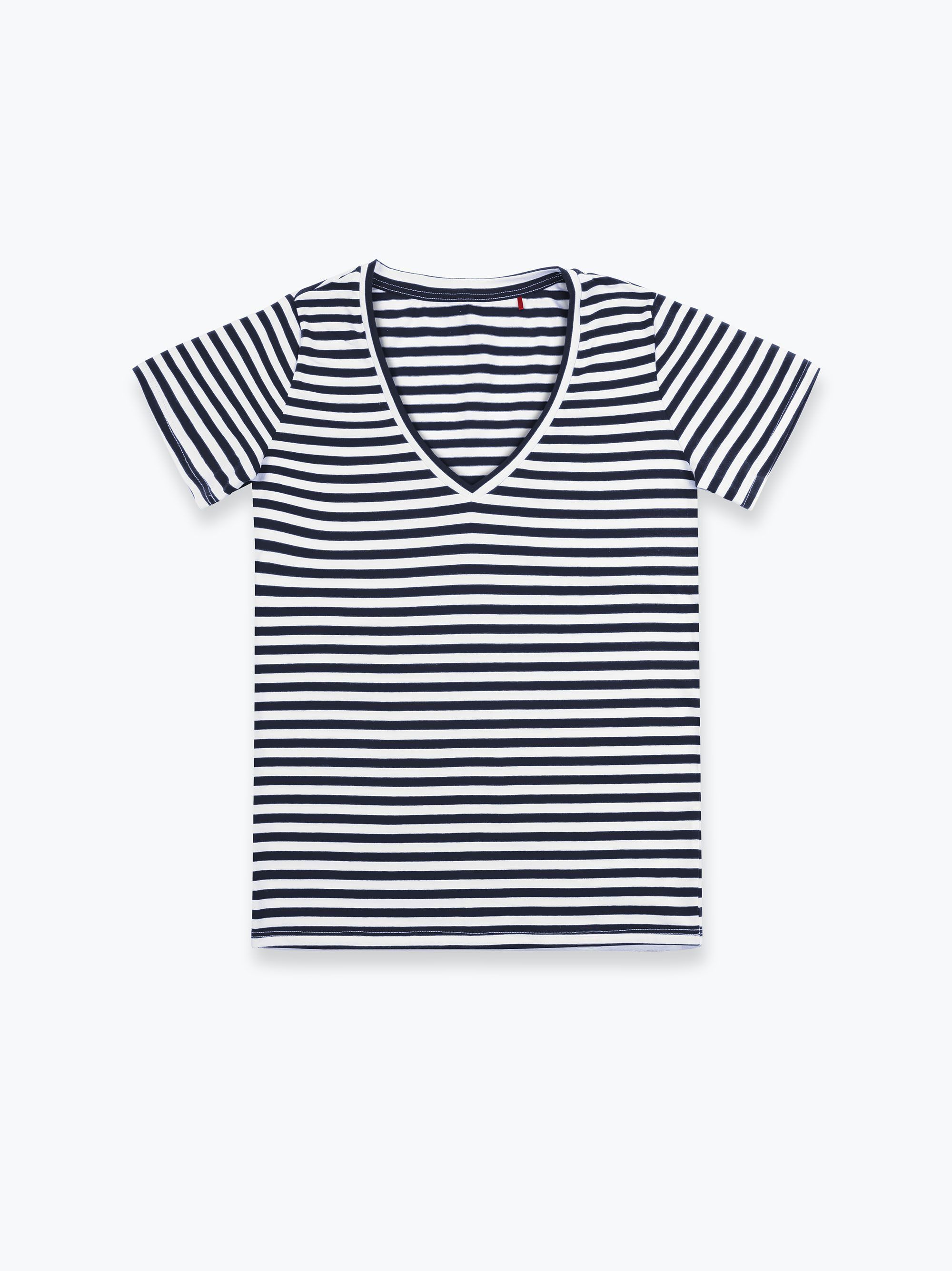Granatowy T-shirt damski w paski