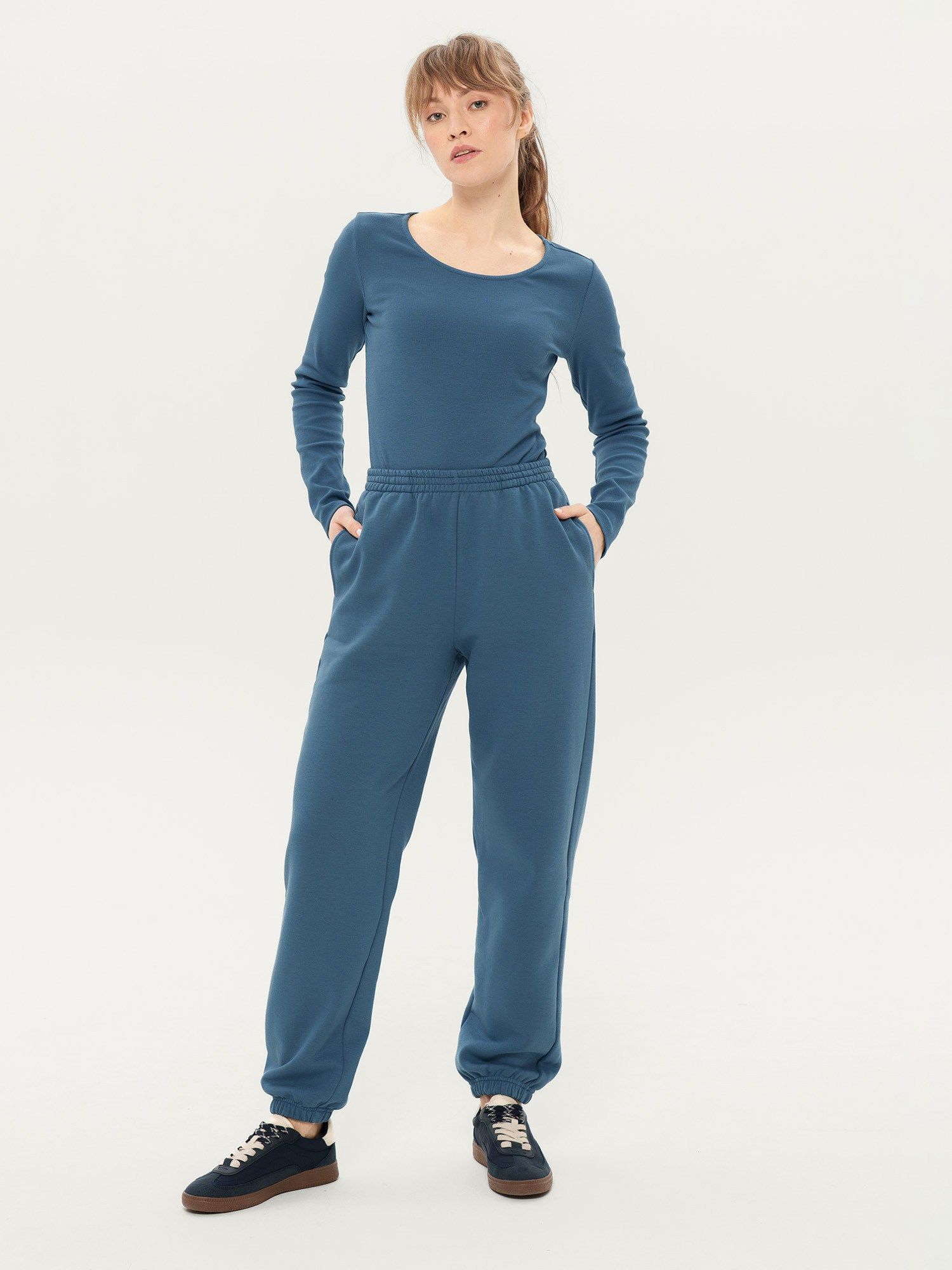 Dark Blue Pants with Elasticated Cuffs Women