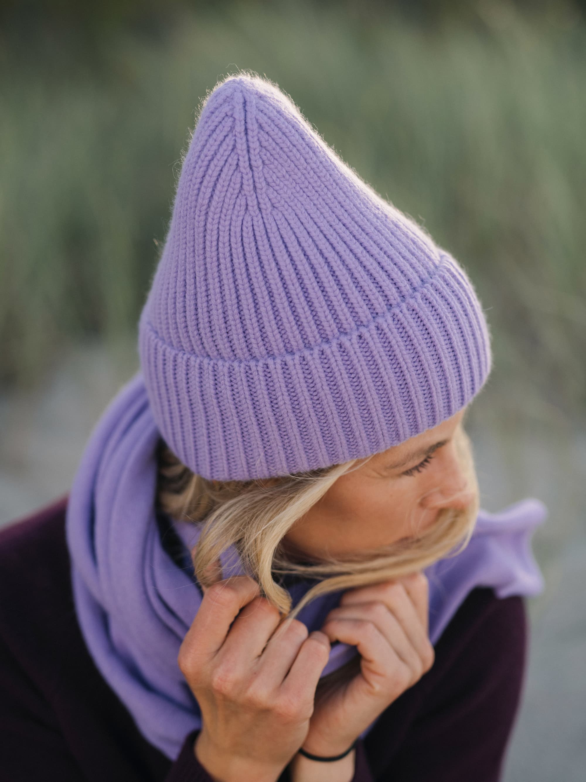 Light purple Chunky Knit Beanie with Cashmere