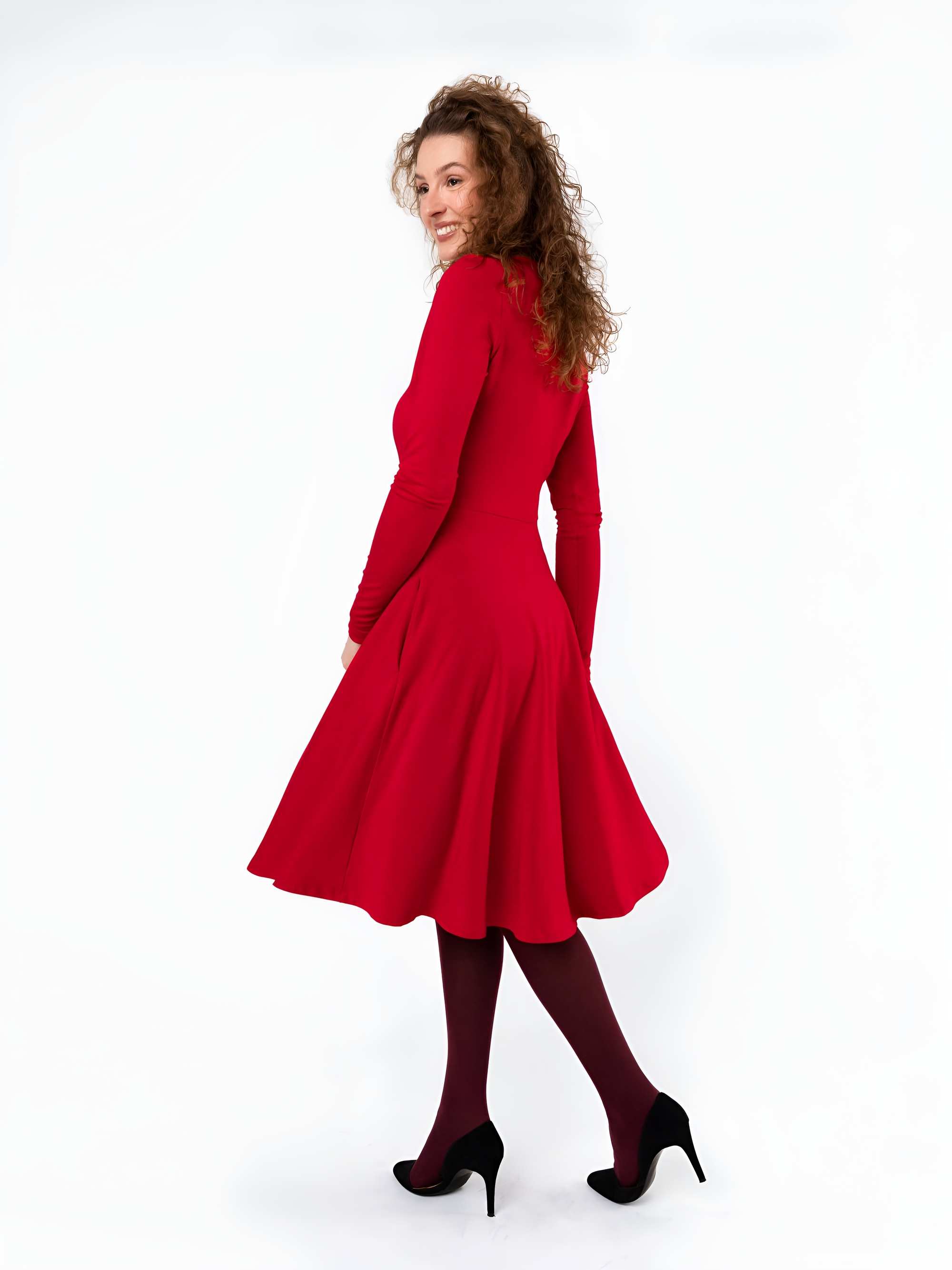 Red long sleeve dress Women
