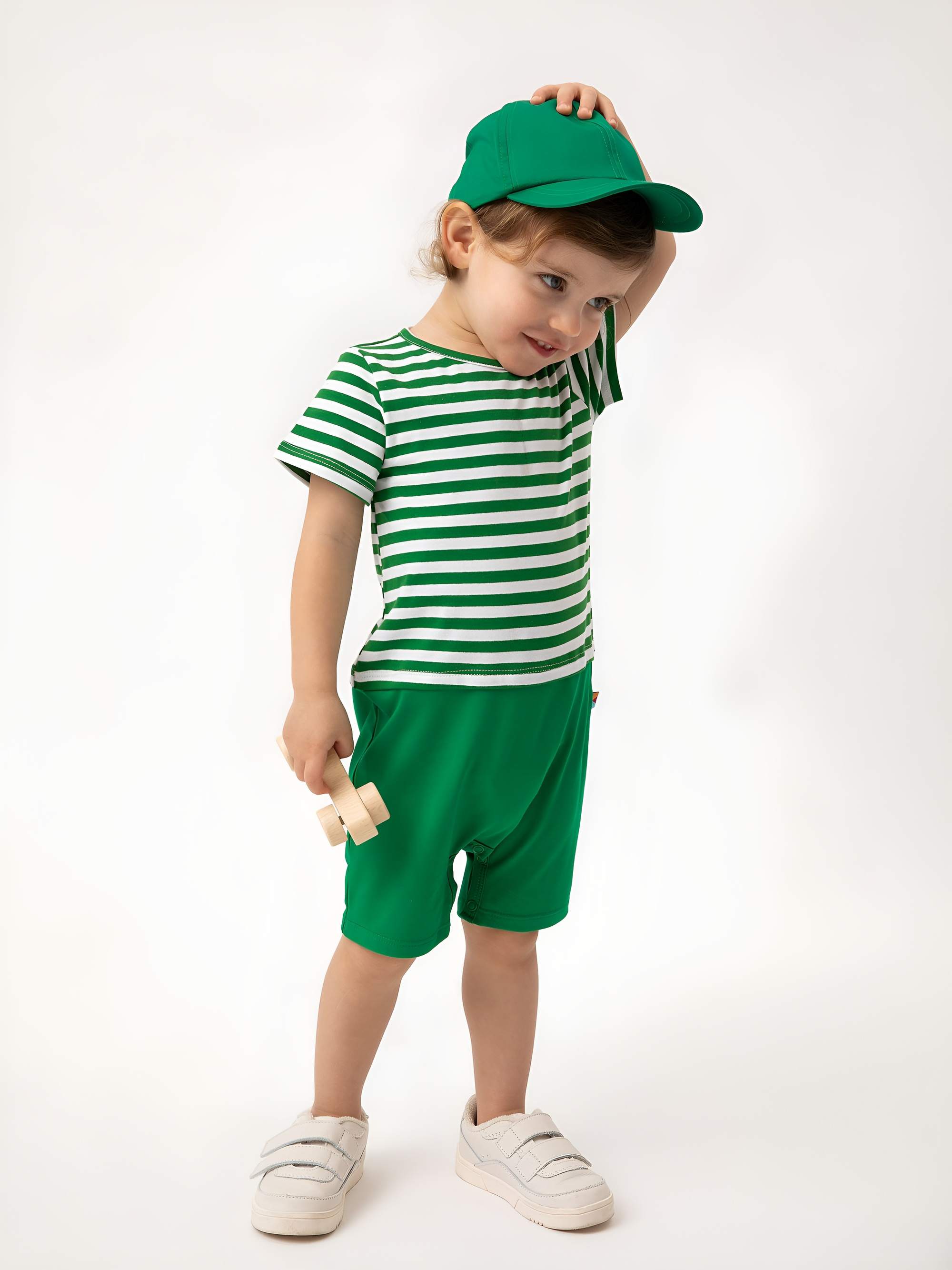 Green stripes striped short sleeve romper Baby