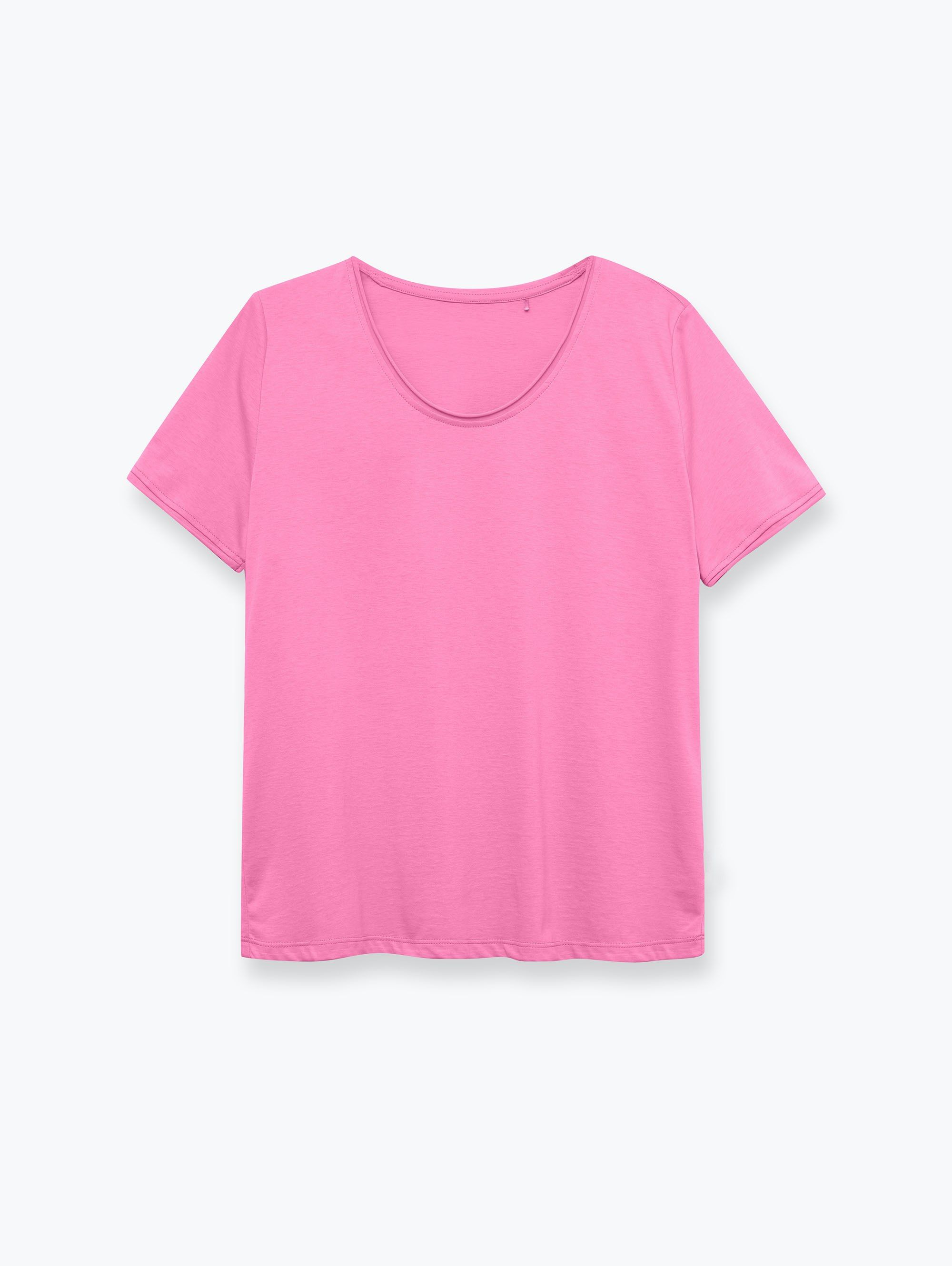 Pasteloworóżowy T-shirt z cienkiej dzianiny damski