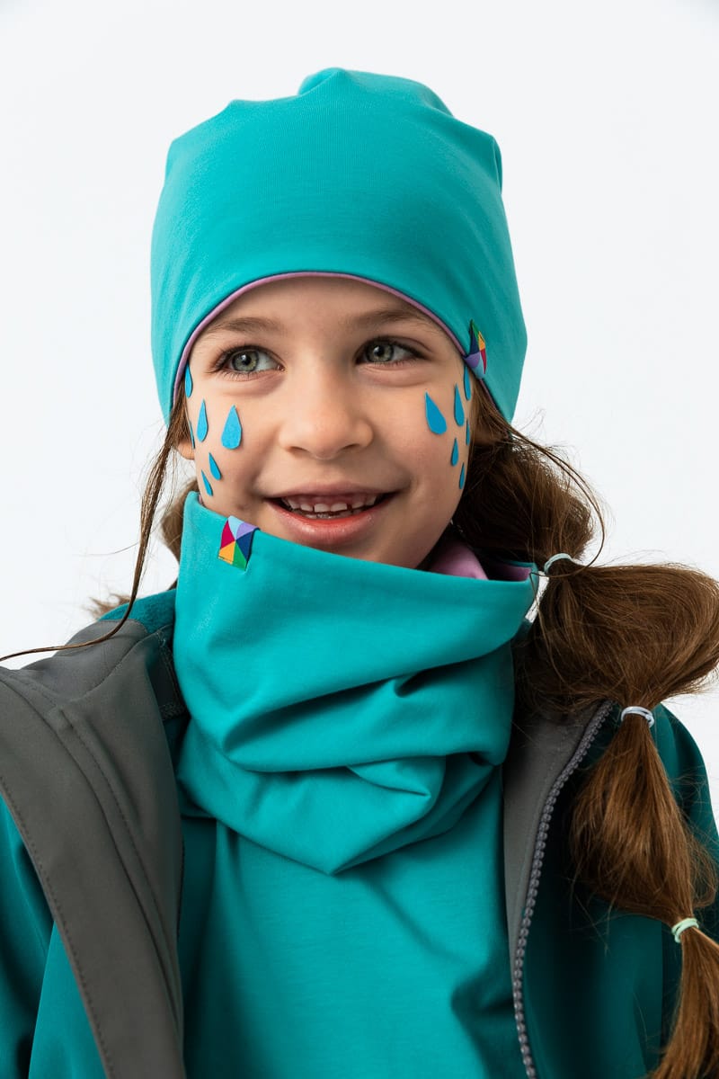 Turquoise - light purple reversible beanie hat