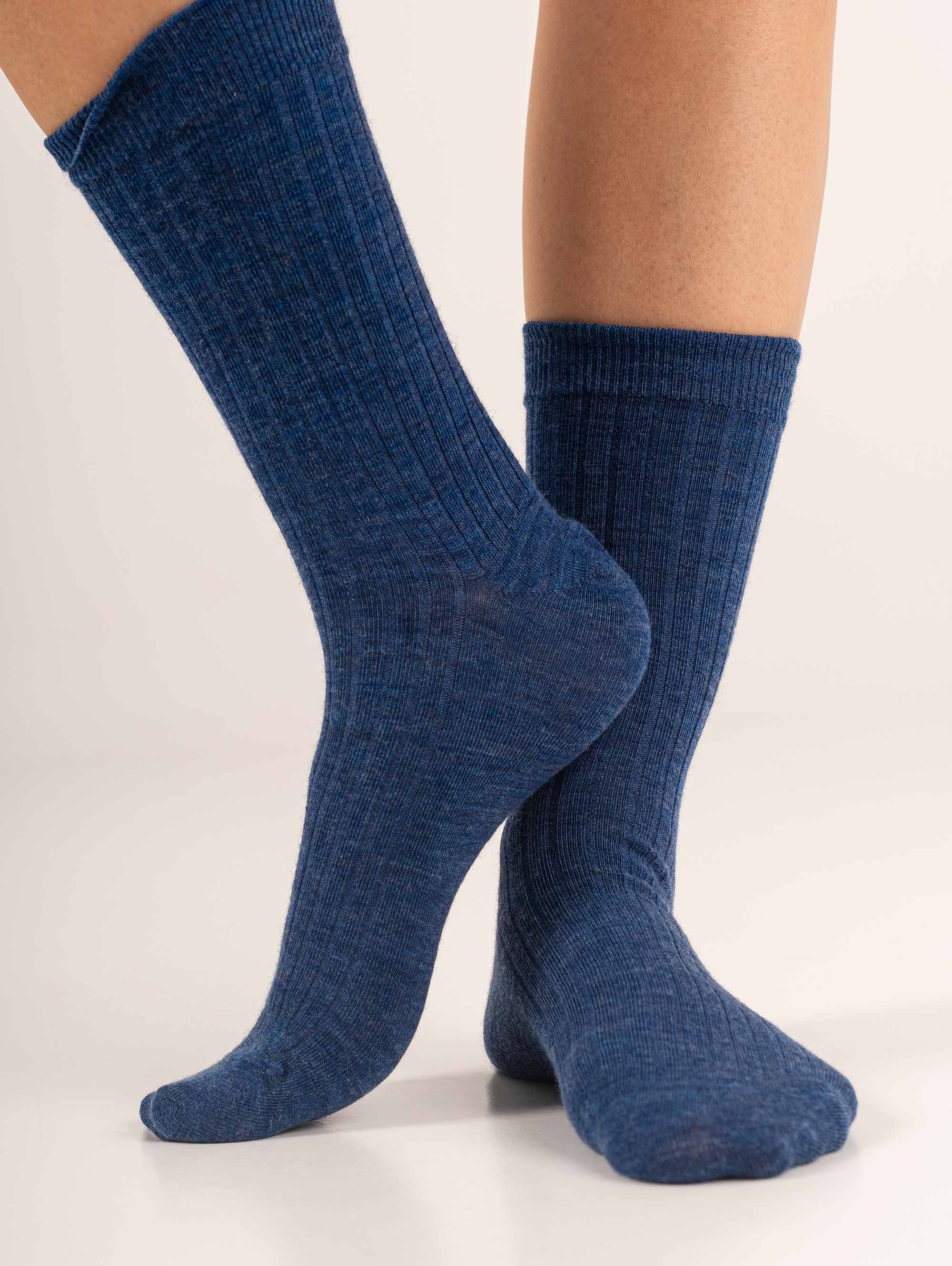 Ciemnoniebieskie skarpetki z wełny merino unisex