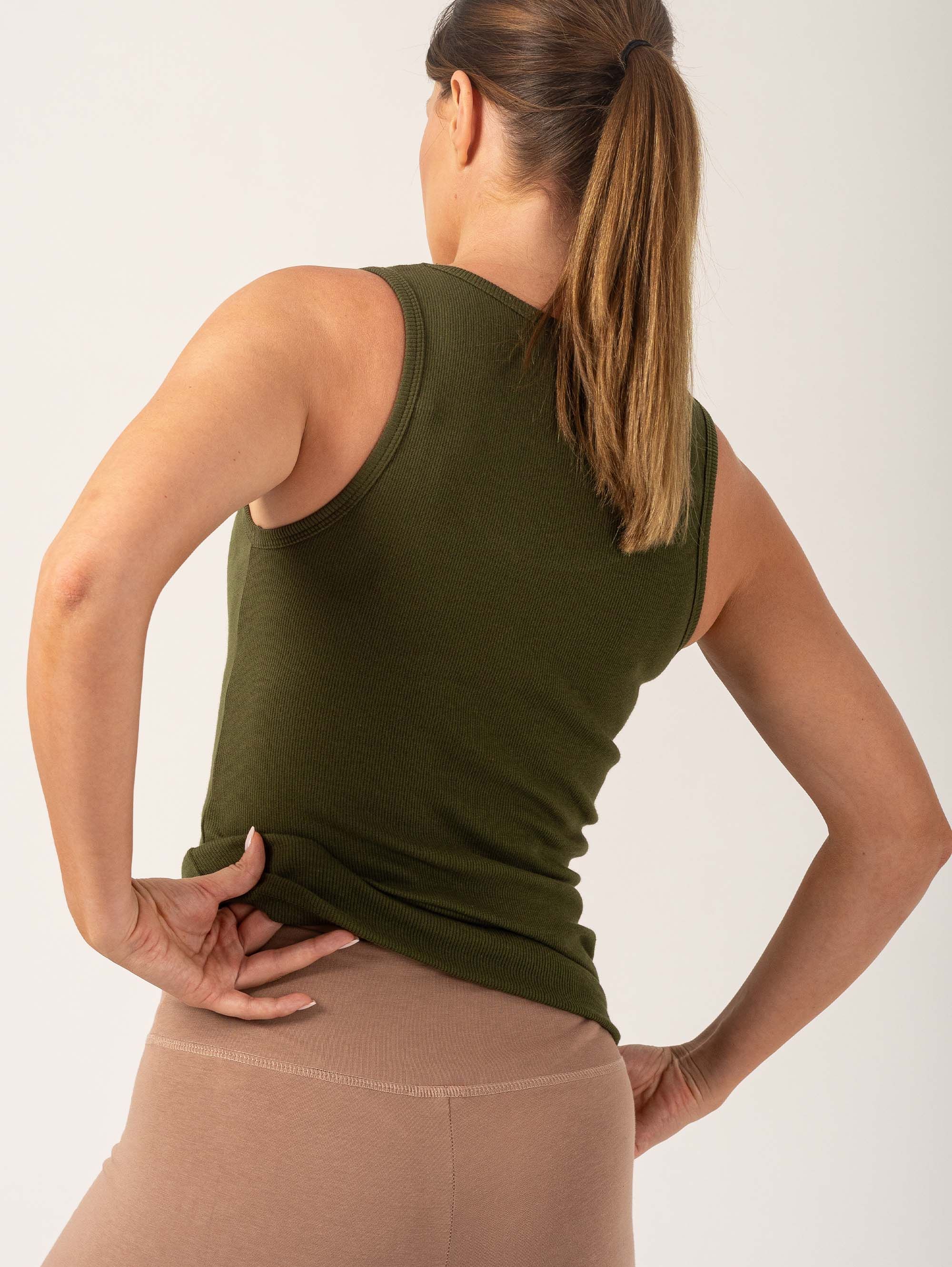 Khaki Ribbed Cotton Top Women