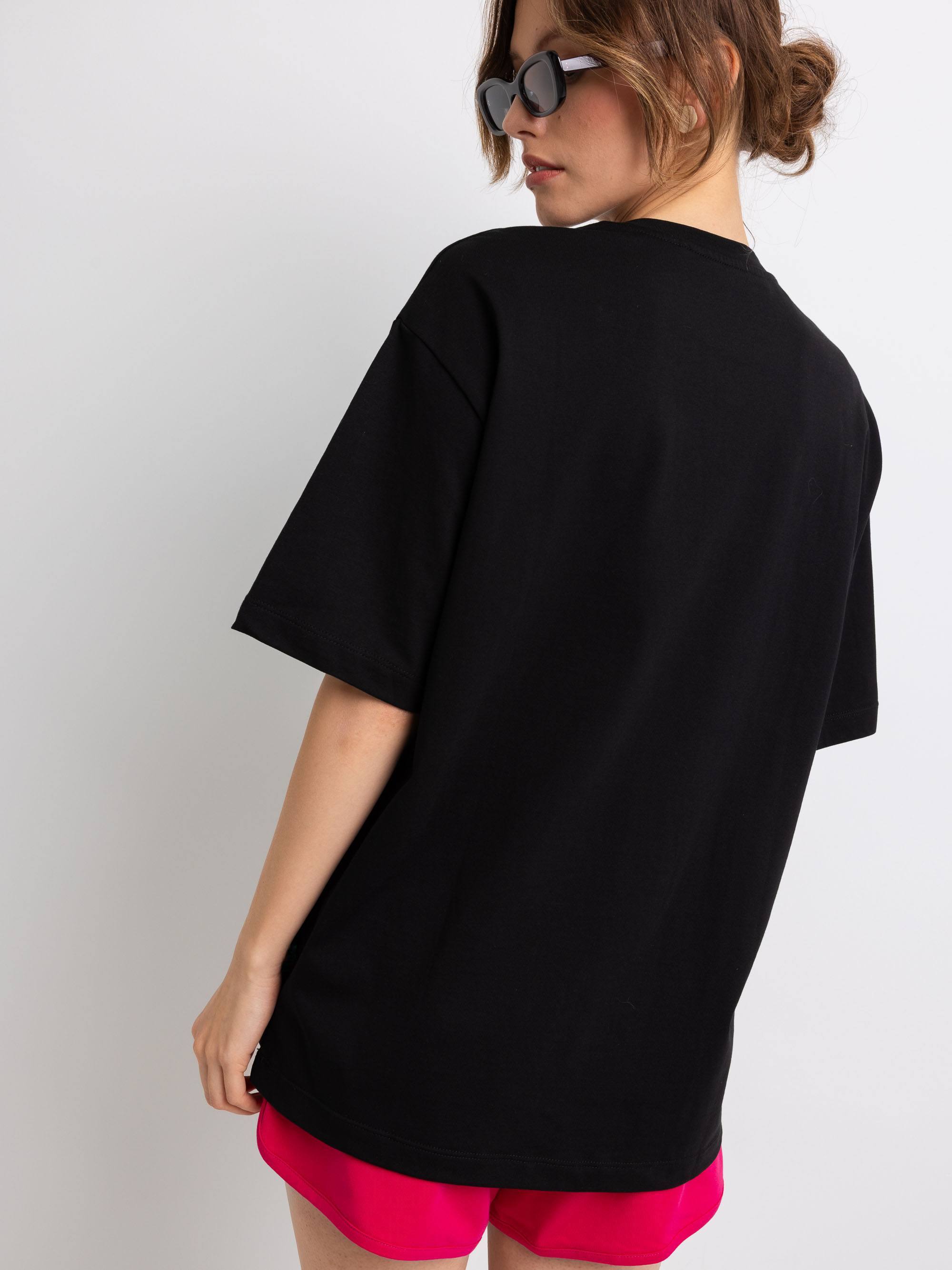 Czarny T-shirt oversize damski