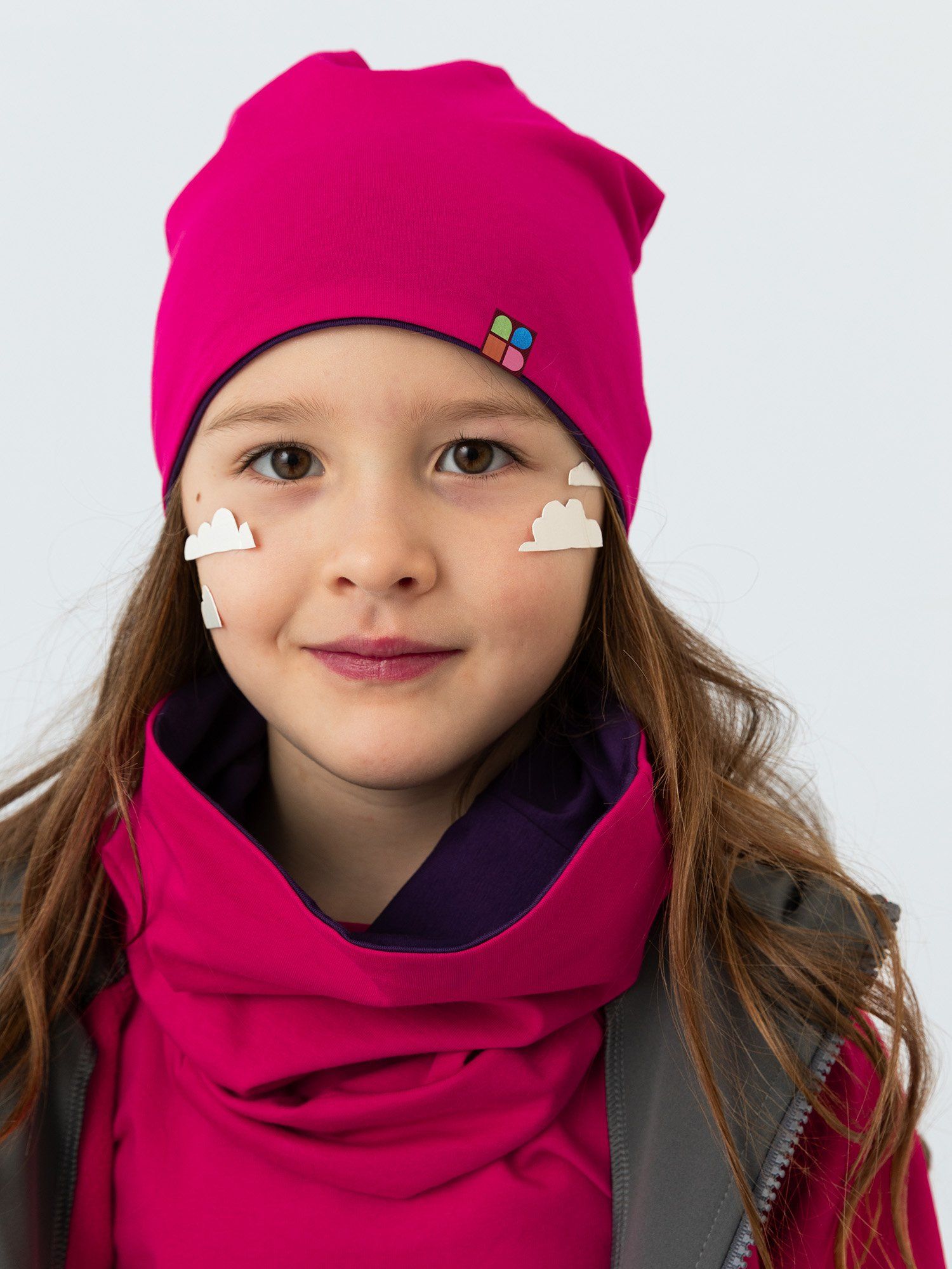 Pink-violet Reversible Beanie & Neck Warmer Set Junior