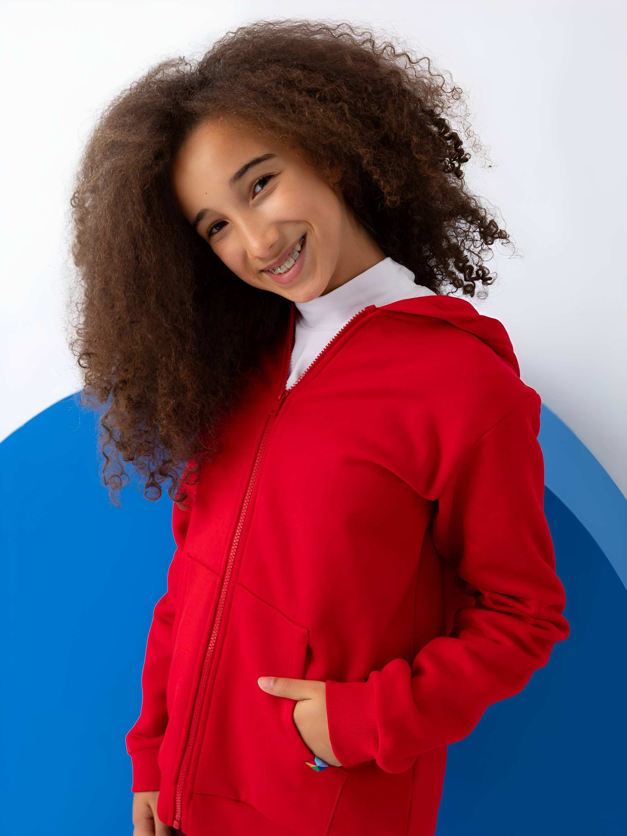 Czerwona bluza rozpinana z meszkiem Junior