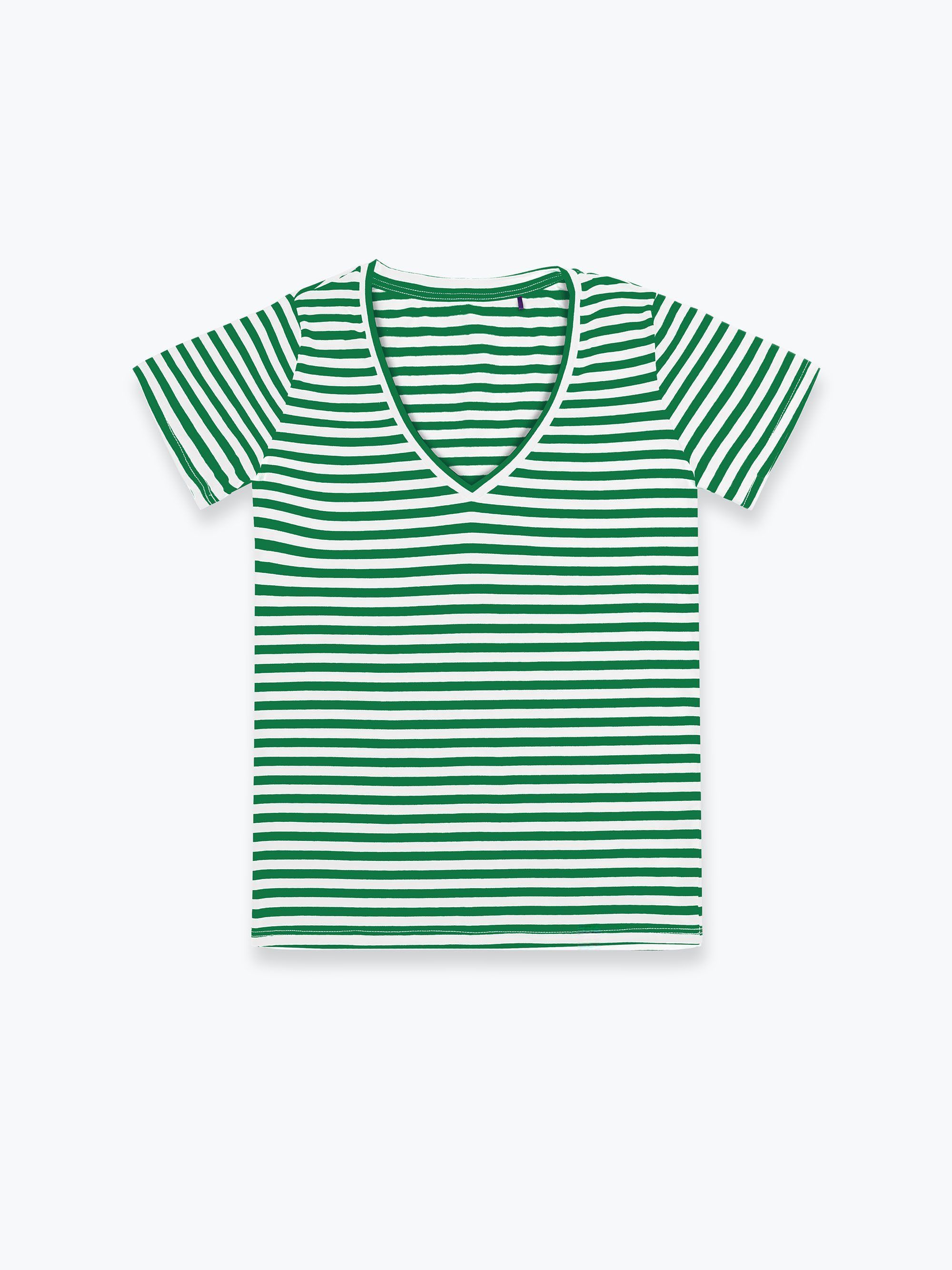 Zielony T-shirt damski w paski