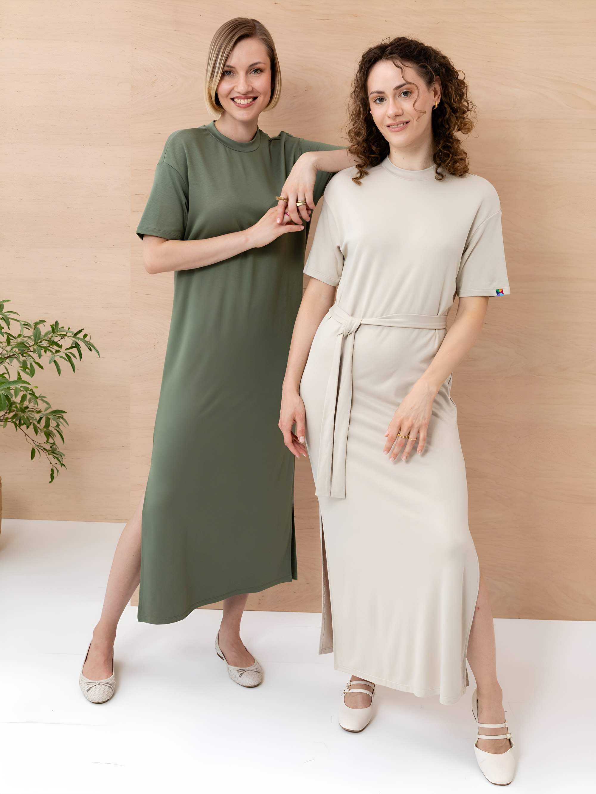 Olive dress with slits Women