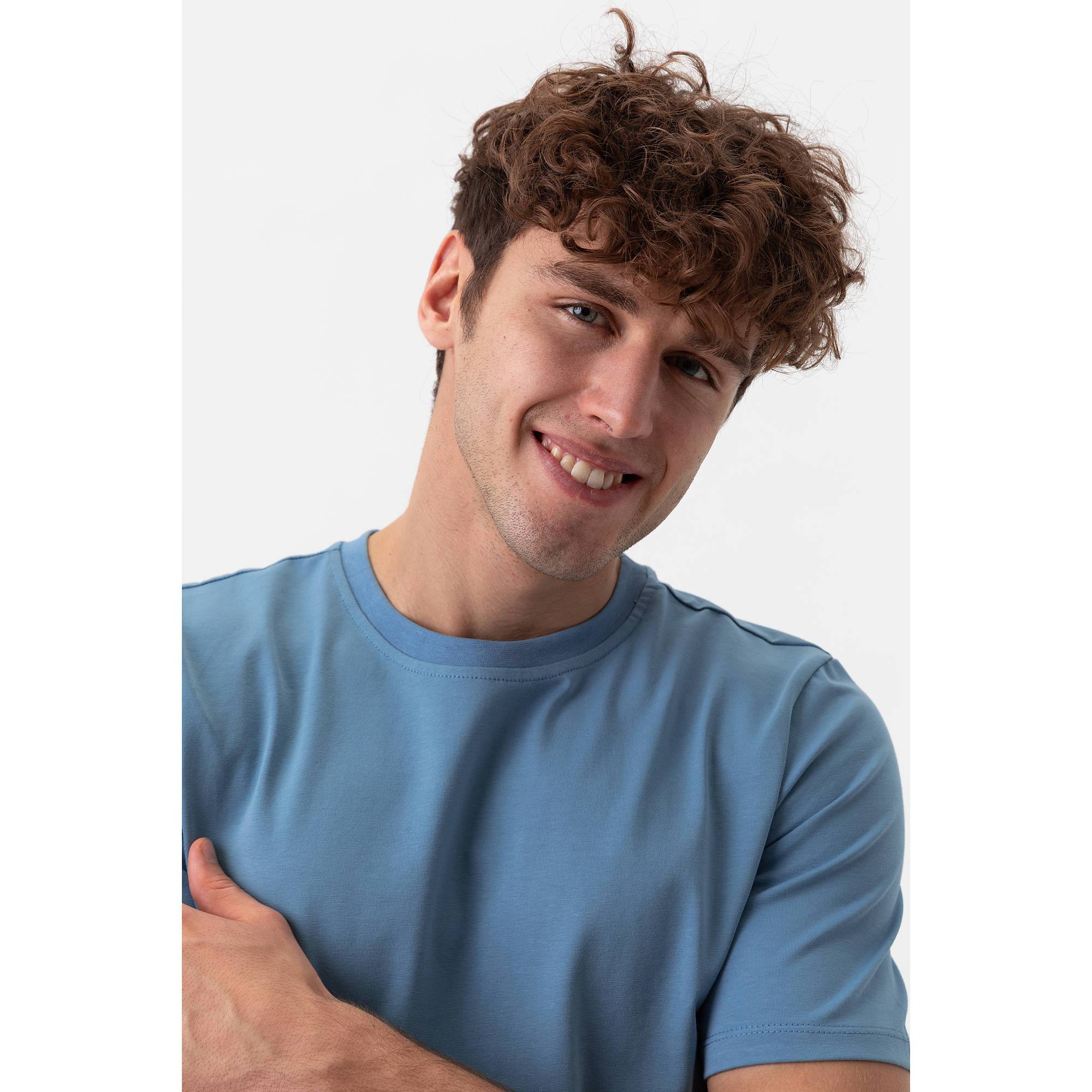 Sky blue ribbed T-shirt Men