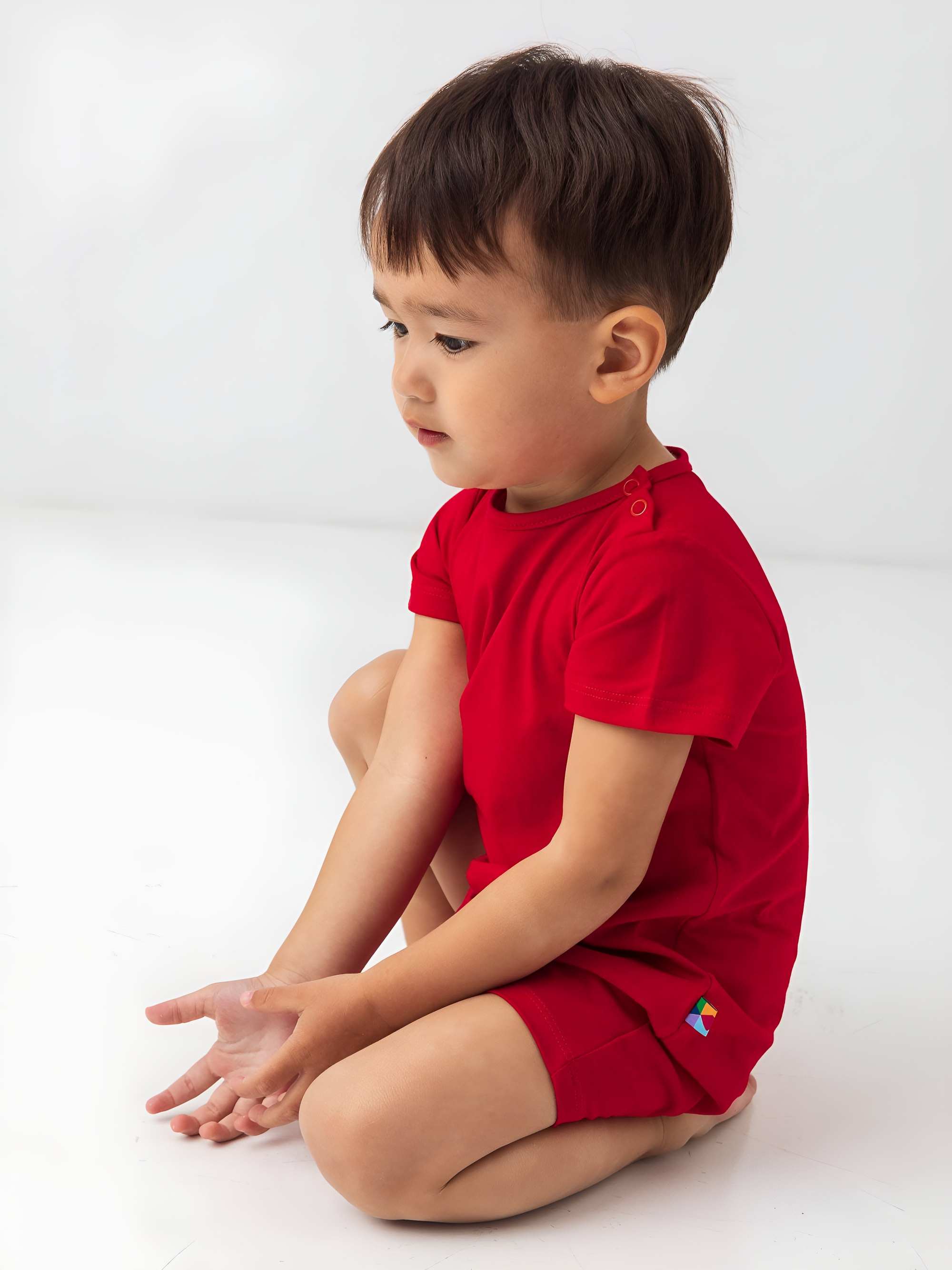 Red short sleeve romper